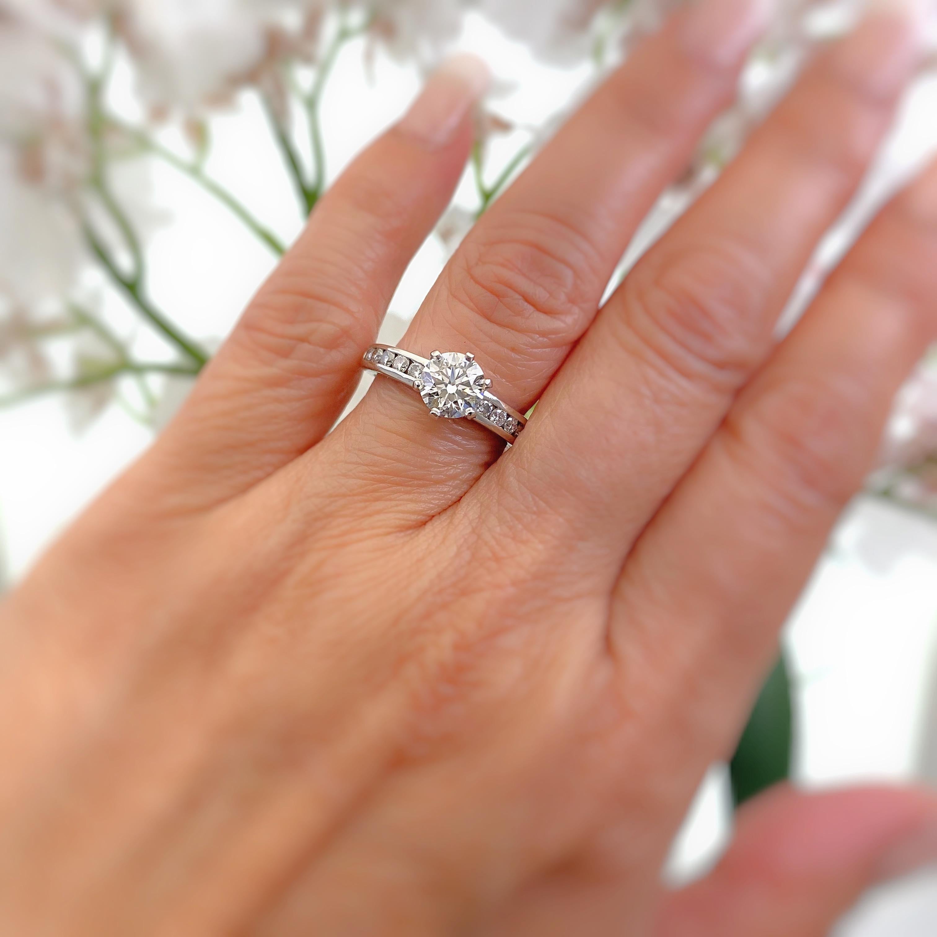 Women's or Men's Tiffany & Co Channel Set Platinum Diamond Engagement Ring Round 1.03 ct F VVS2 For Sale