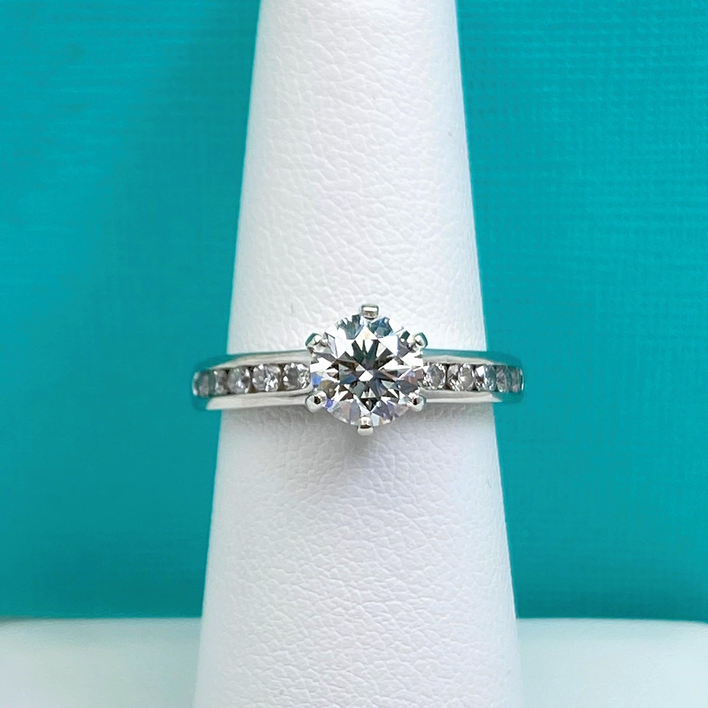 Tiffany & Co. Round Diamond 1.36 Tcw Channel Set Band Engagement Ring Platinum For Sale 1