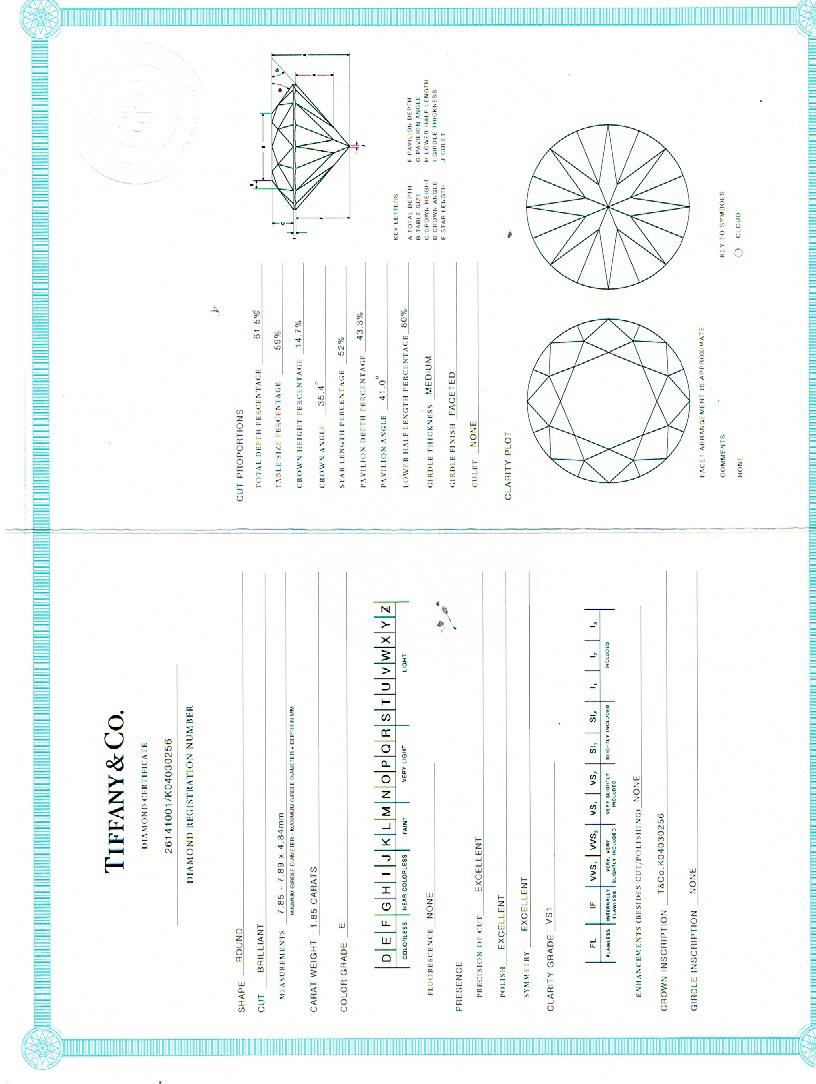 Tiffany & Co. Runder Diamant 1,85 Karat E VS1 Solitär Verlobungsring Platin im Angebot 15