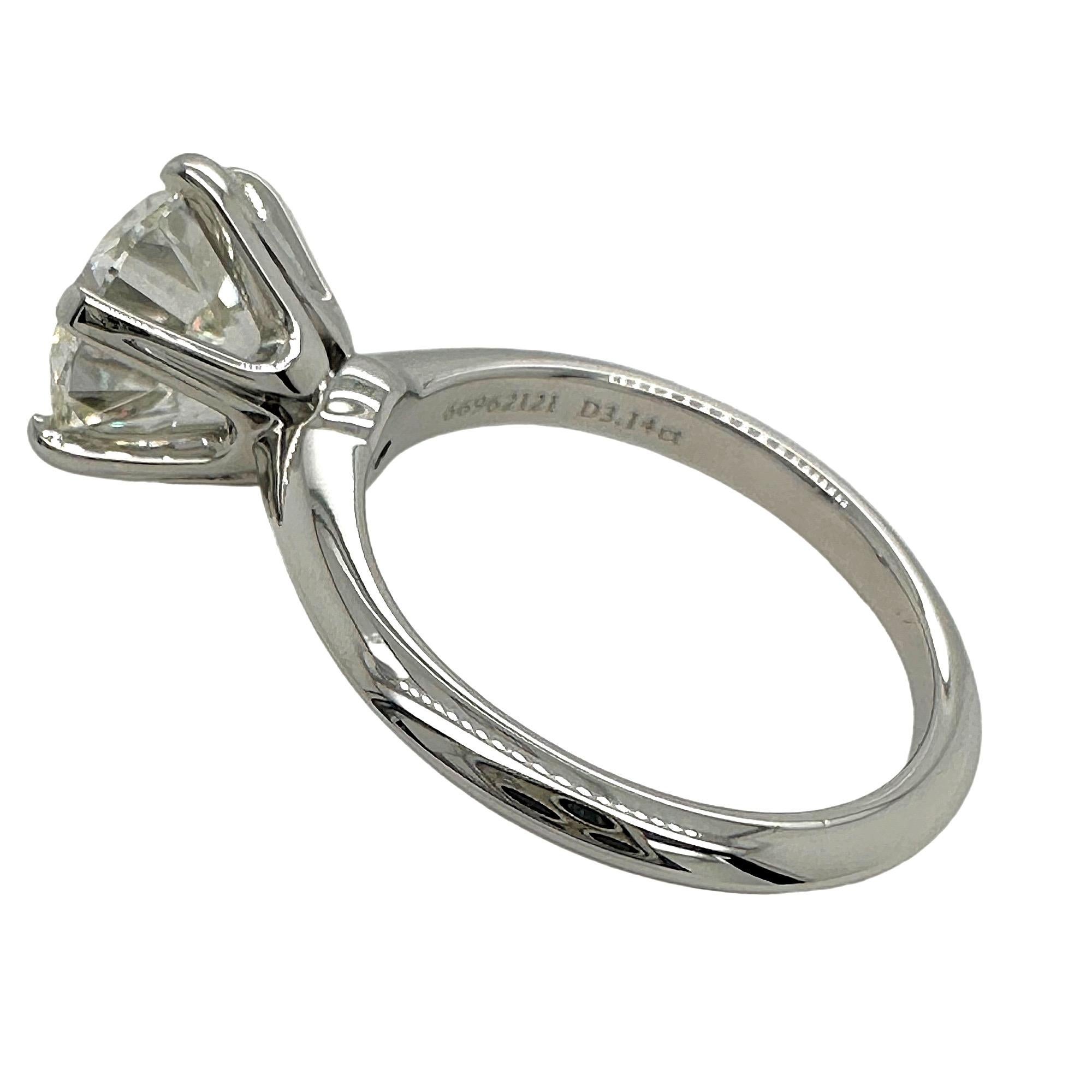Tiffany & Co Platinum Diamond Engagement Ring Round 3.14 ct I VVS1 Solitaire For Sale 7