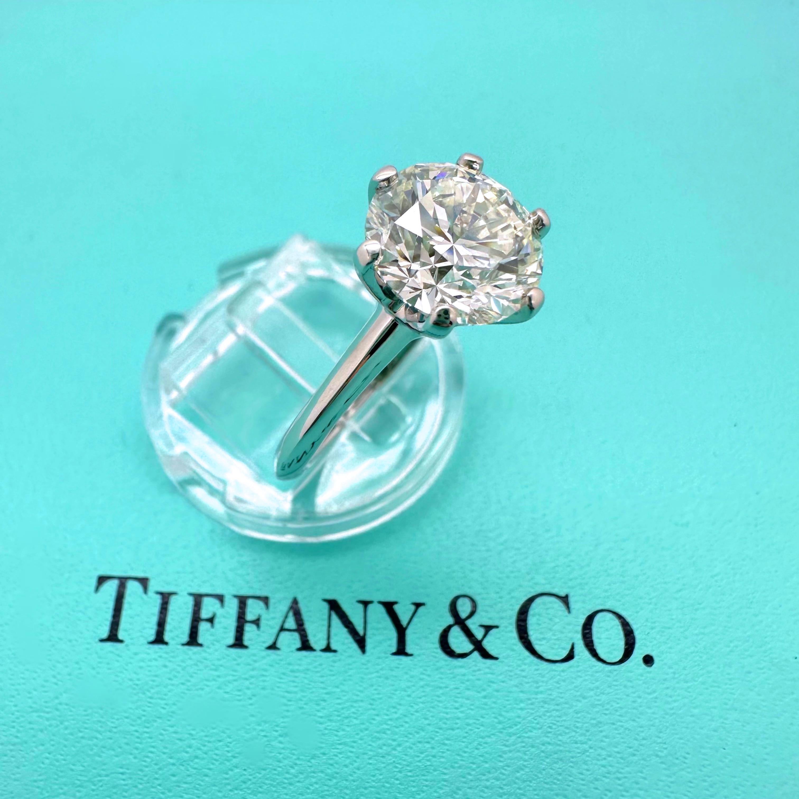 Tiffany & Co Platinum Diamond Engagement Ring Round 3.14 ct I VVS1 Solitaire For Sale 10
