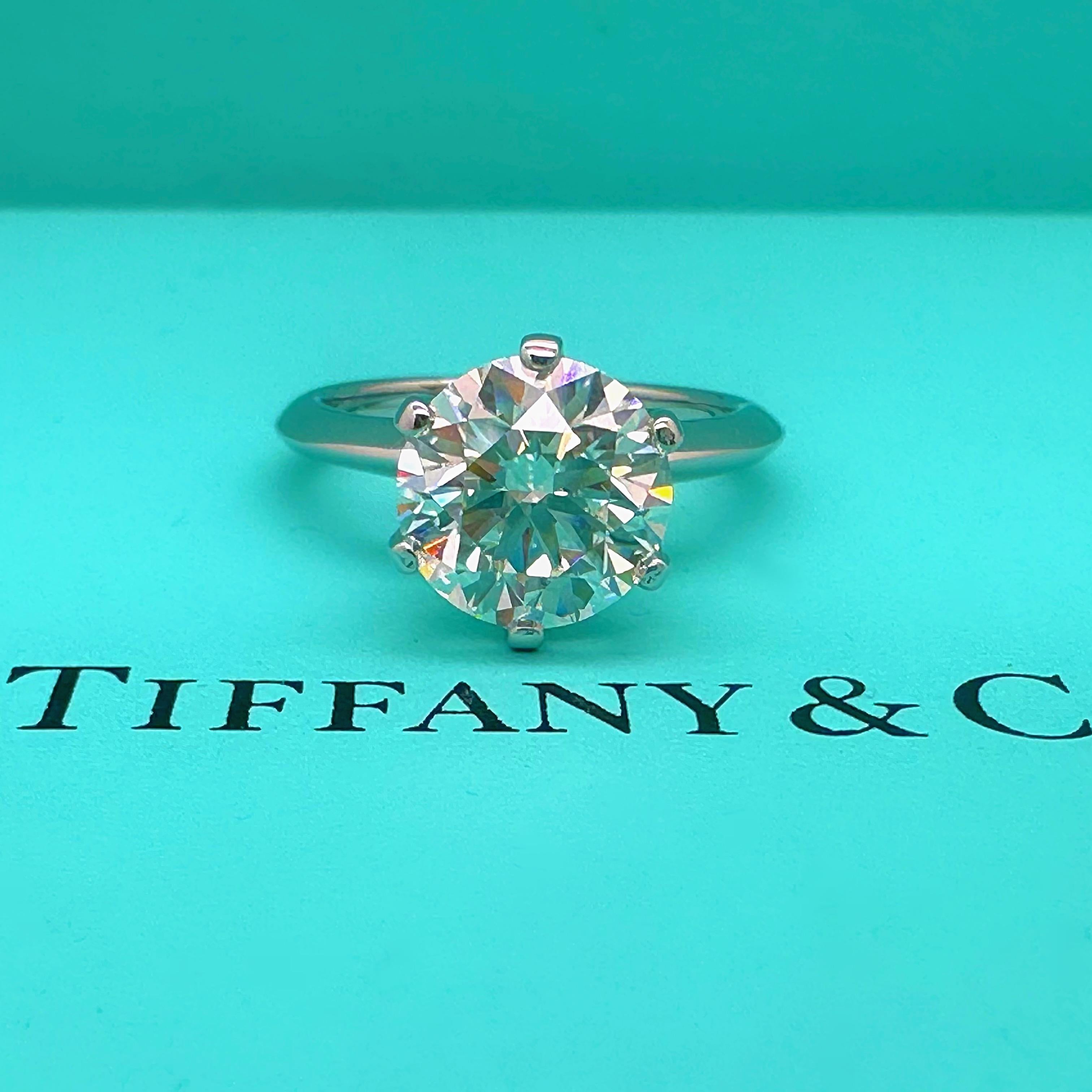 Tiffany & Co Platinum Diamond Engagement Ring Round 3.14 ct I VVS1 Solitaire For Sale 12