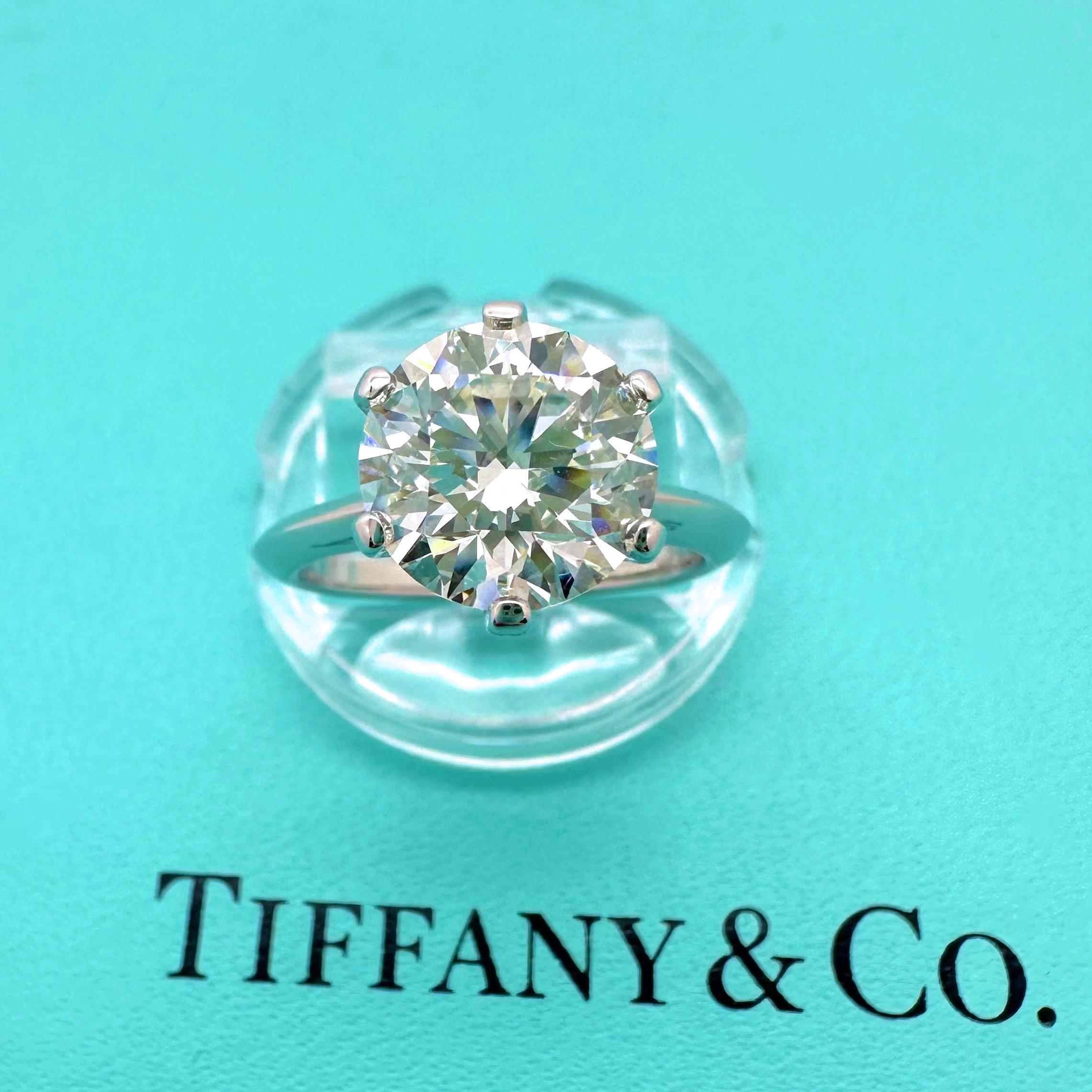 Round Cut Tiffany & Co Platinum Diamond Engagement Ring Round 3.14 ct I VVS1 Solitaire For Sale