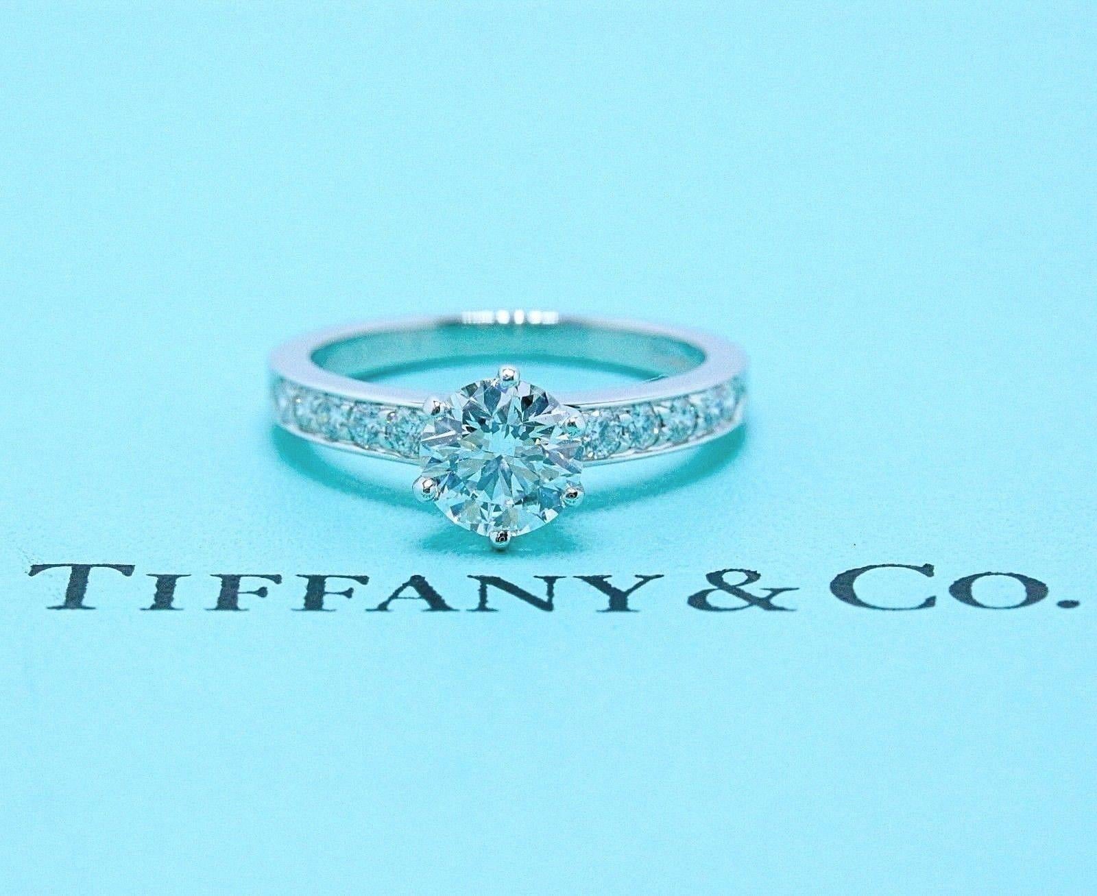 Tiffany & Co. Round Diamond Bead Set Engagement Ring 1.27 Carat F VVS2 Platinum For Sale 2
