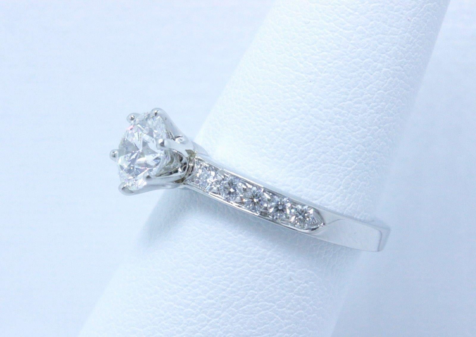 Tiffany & Co. Round Diamond Bead Set Engagement Ring 1.27 Carat F VVS2 Platinum For Sale 3