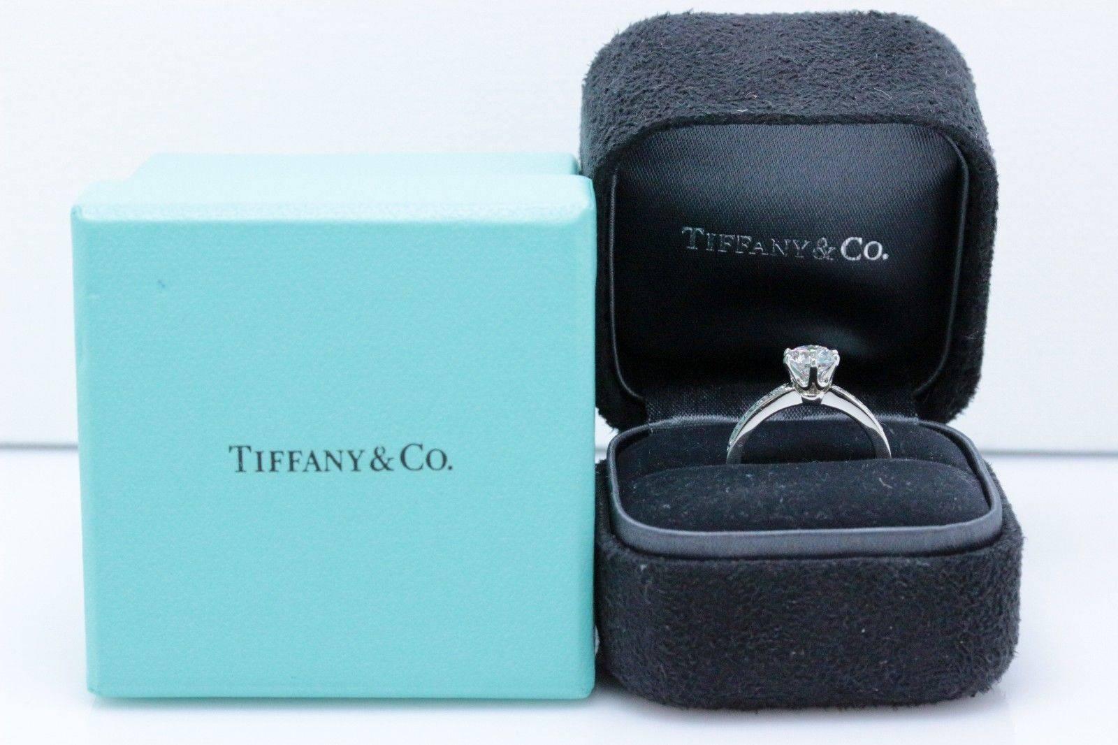 Tiffany & Co. Round Diamond Bead Set Engagement Ring 1.27 Carat F VVS2 Platinum In Excellent Condition For Sale In San Diego, CA