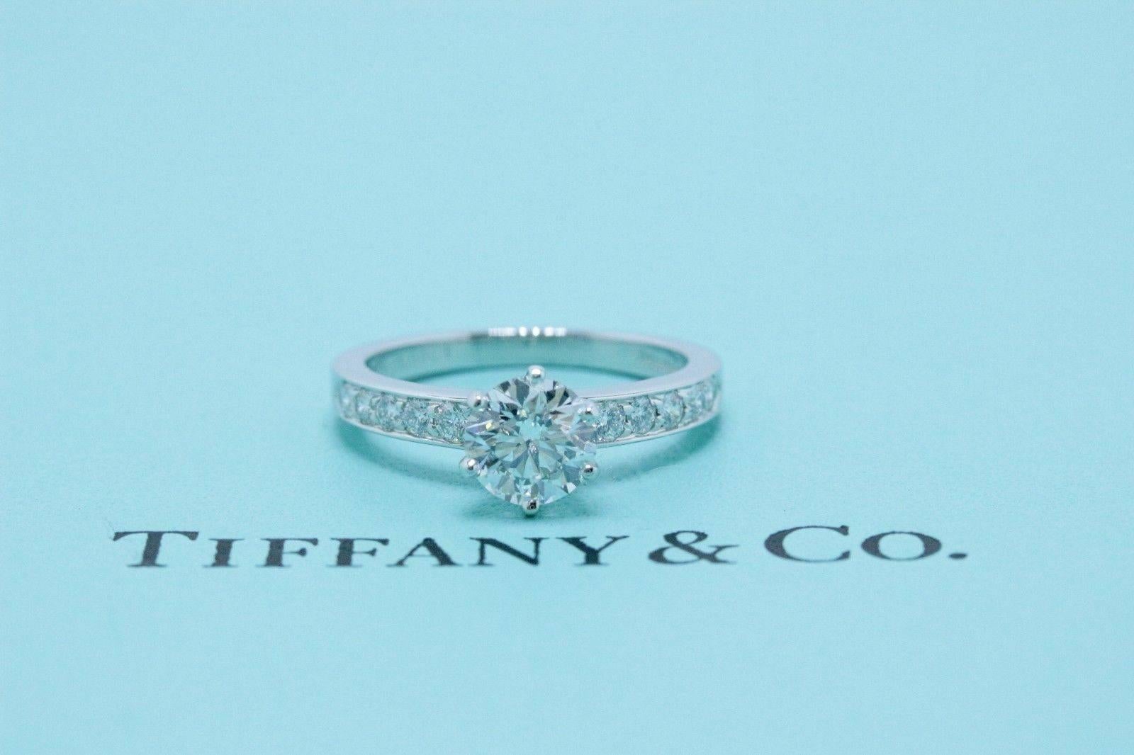 Tiffany & Co. Round Diamond Bead Set Engagement Ring 1.27 Carat F VVS2 Platinum For Sale 1