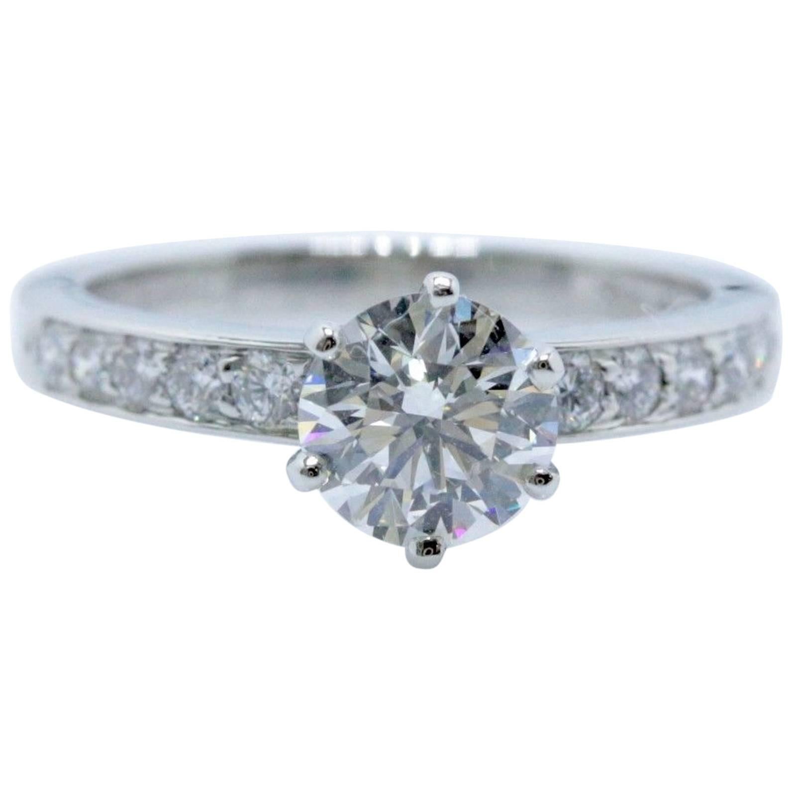 Tiffany & Co. Round Diamond Bead Set Engagement Ring 1.27 Carat F VVS2 Platinum