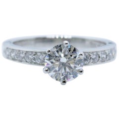 Antique Tiffany & Co. Round Diamond Bead Set Engagement Ring 1.27 Carat F VVS2 Platinum