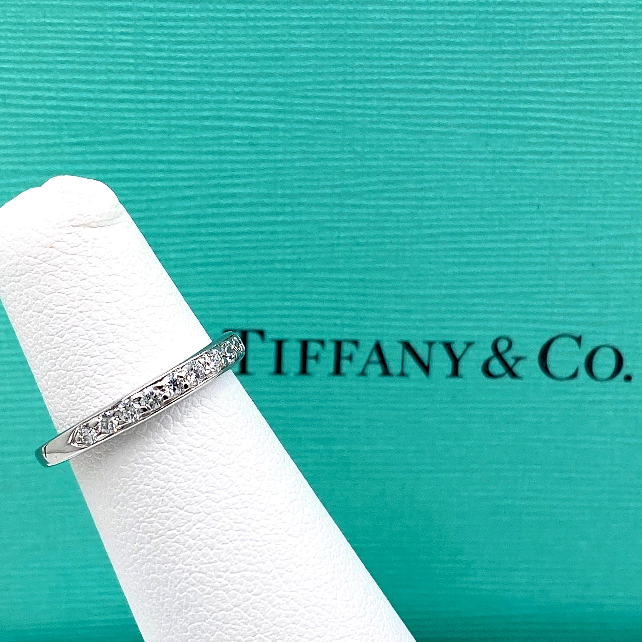 Women's Tiffany & Co. Round Diamond Bead Set Half Circle Band Ring Platinum For Sale