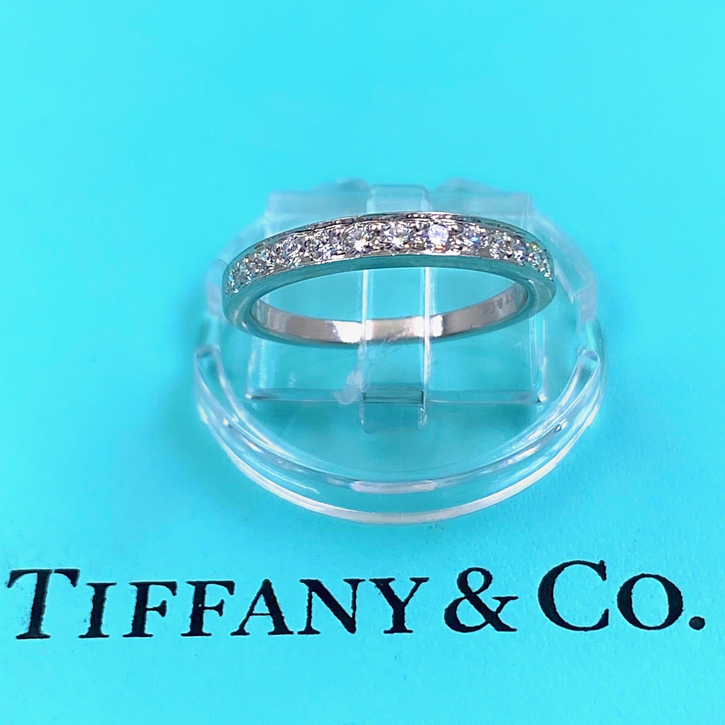 Round Cut Tiffany & Co. Round Diamond Bead Set Half Circle Band Ring Platinum For Sale