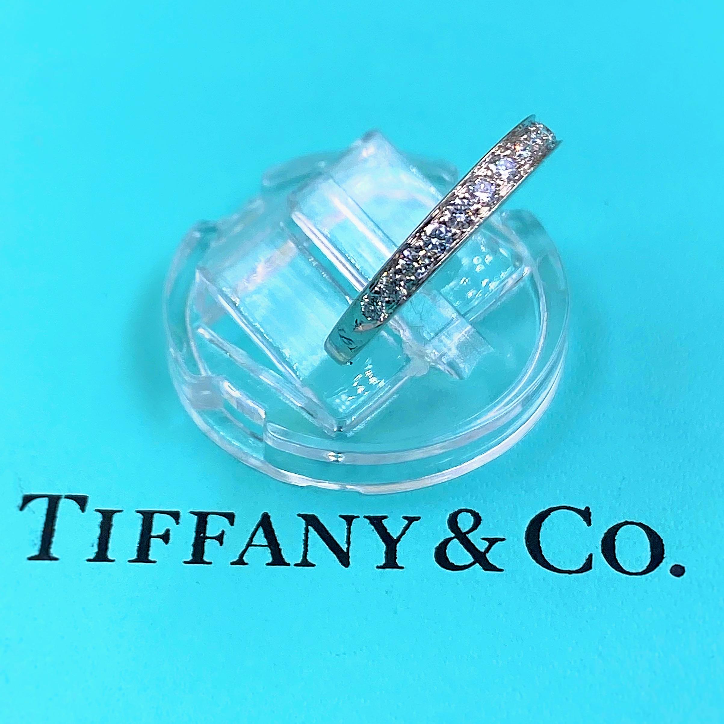 Tiffany & Co. Round Diamond Bead Set Half Circle Band Ring Platinum In Excellent Condition For Sale In San Diego, CA