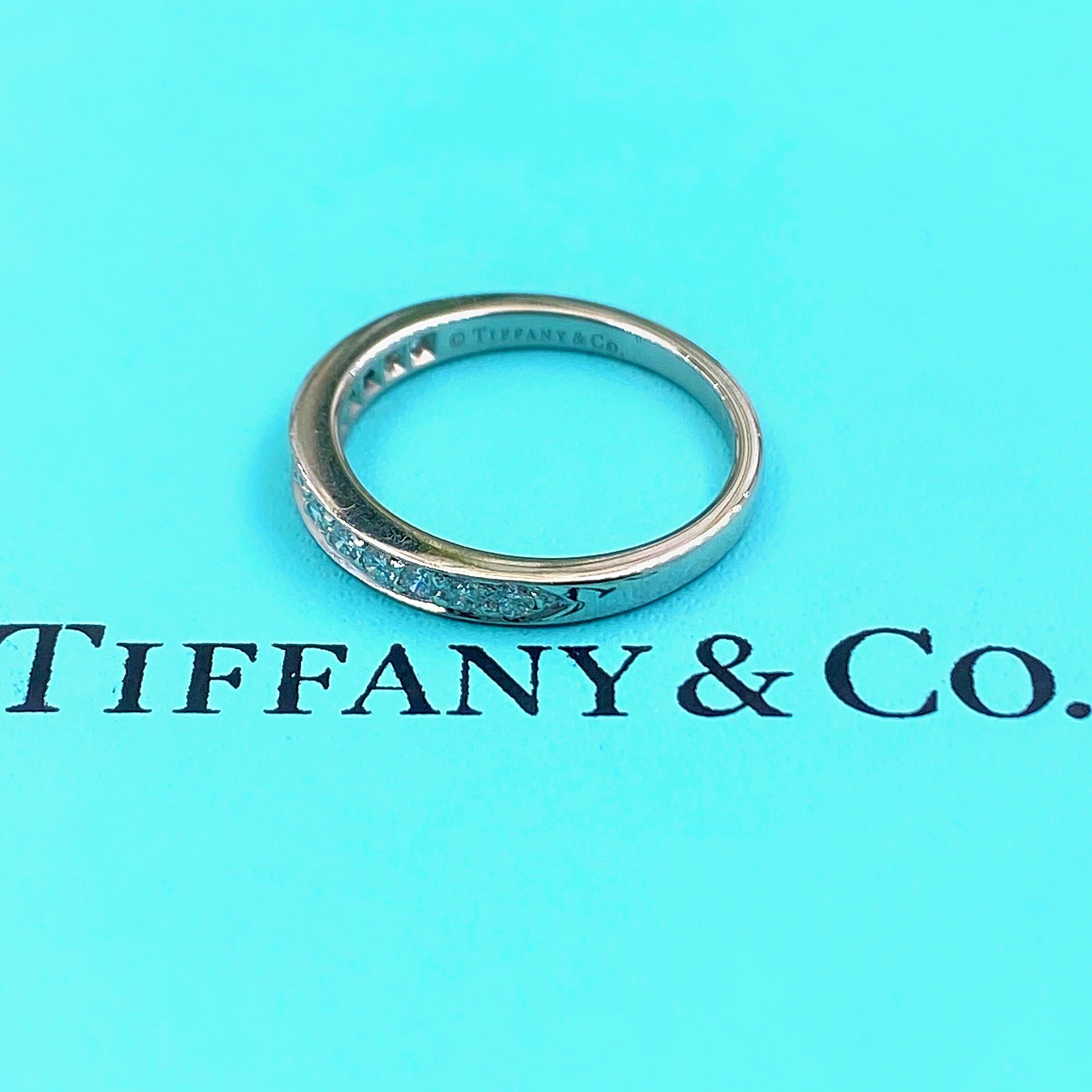 Women's or Men's Tiffany & Co. Round Diamond Bead Set Half Circle Band Ring Platinum For Sale