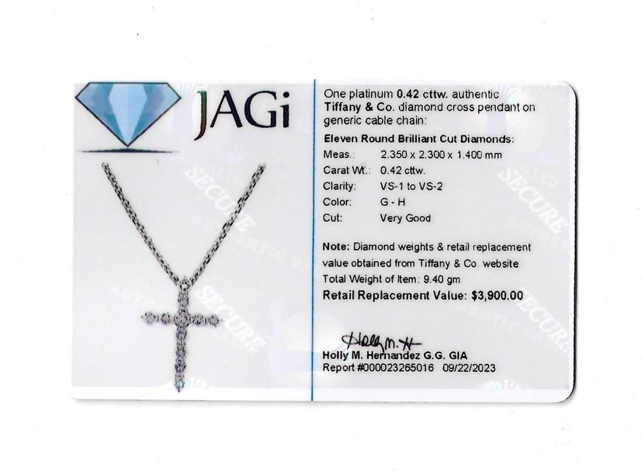 Tiffany & Co. Round Diamond Cross Pendant Necklace Set in Polished Platinum  For Sale 4