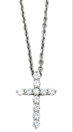 Tiffany & Co. Round Diamond Cross Pendant Necklace Set in Polished Platinum