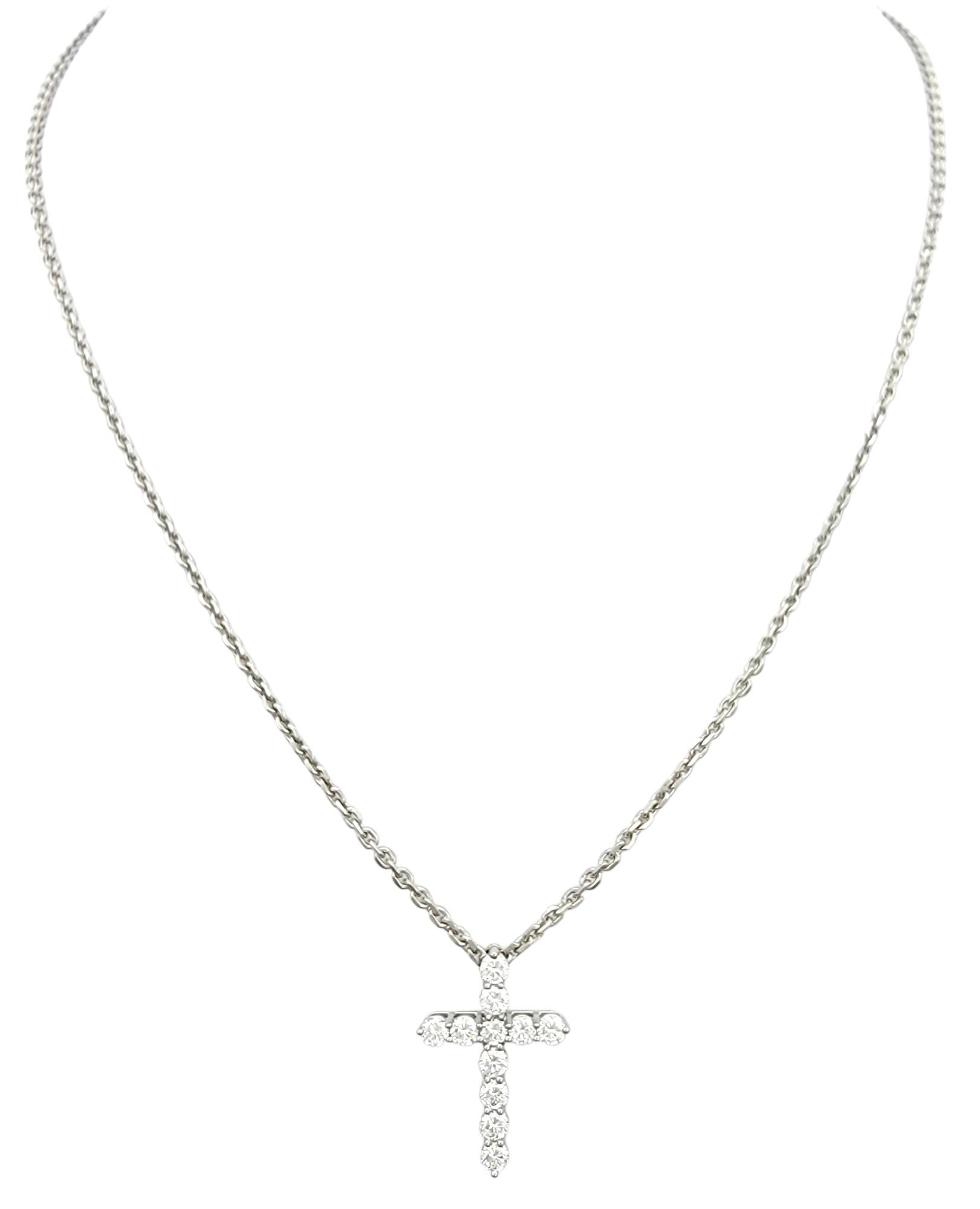 Contemporary Tiffany & Co. Round Diamond Cross Pendant Necklace Set in Polished Platinum  For Sale