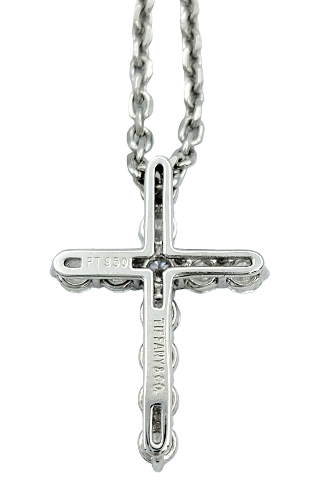 Tiffany & Co. Round Diamond Cross Pendant Necklace Set in Polished Platinum  In Excellent Condition For Sale In Scottsdale, AZ