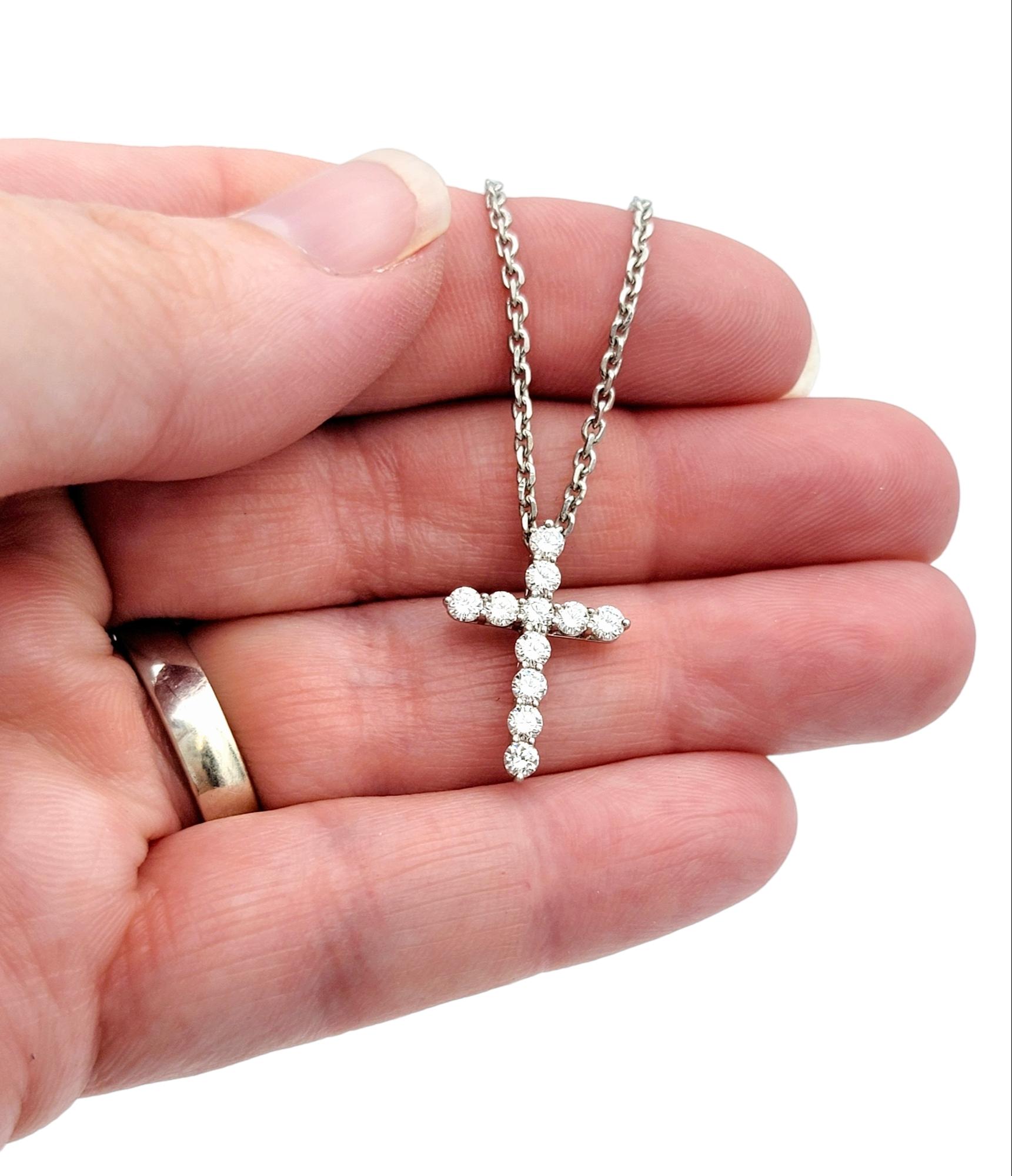 Tiffany & Co. Round Diamond Cross Pendant Necklace Set in Polished Platinum  For Sale 2