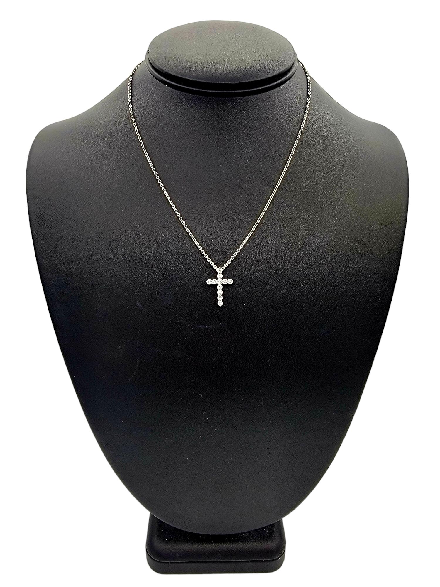 Tiffany & Co. Round Diamond Cross Pendant Necklace Set in Polished Platinum  For Sale 3