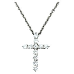 Tiffany & Co. Round Diamond Cross Pendant Necklace Set in Polished Platinum 