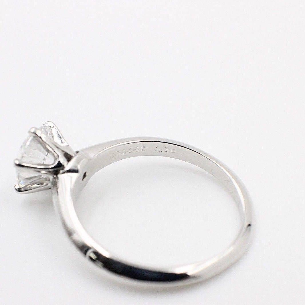 Round Cut Tiffany & Co. Round Diamond Engagement Ring 1.39 Carat D VS1 Platinum
