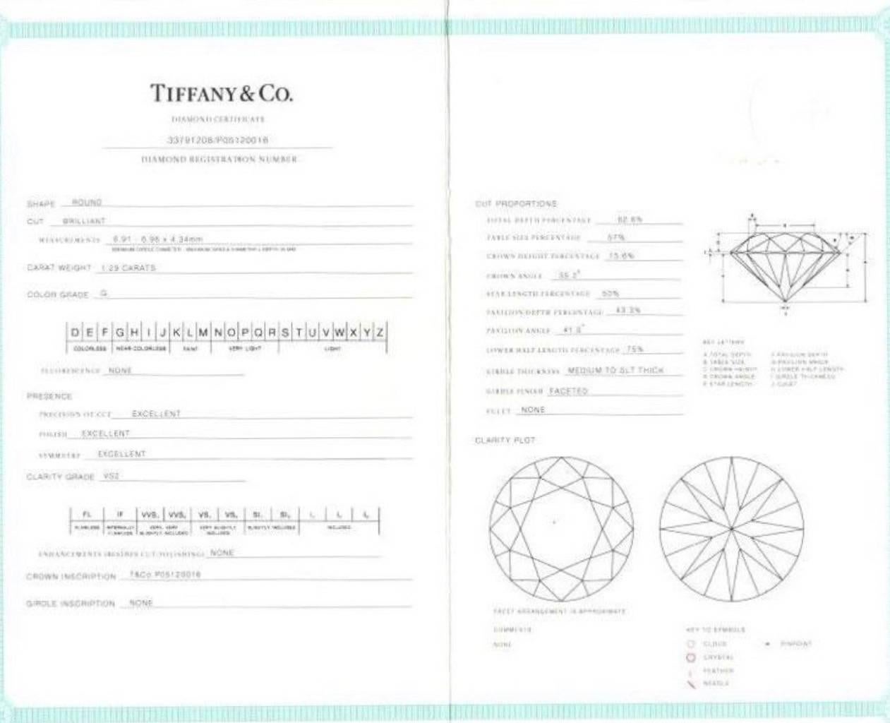 Tiffany & Co. Round Diamond Engagement Ring 1.51 Carat G VS2 in Platinum 4