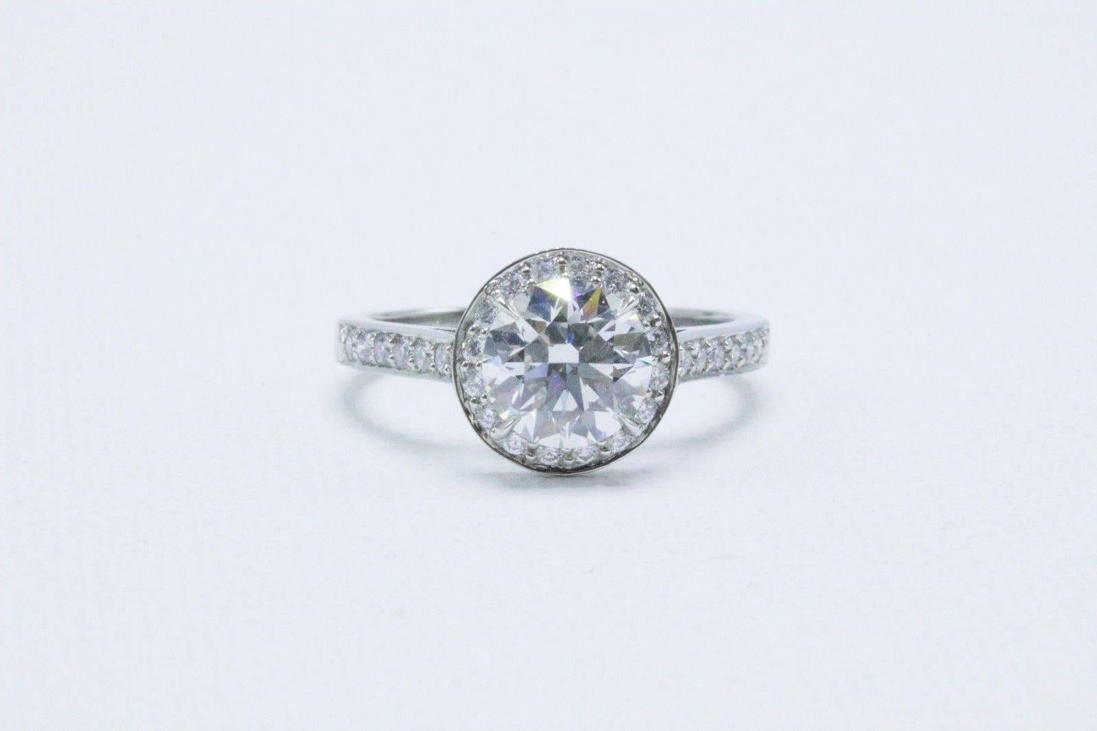 Round Cut Tiffany & Co. Round Diamond Engagement Ring 1.51 Carat G VS2 in Platinum
