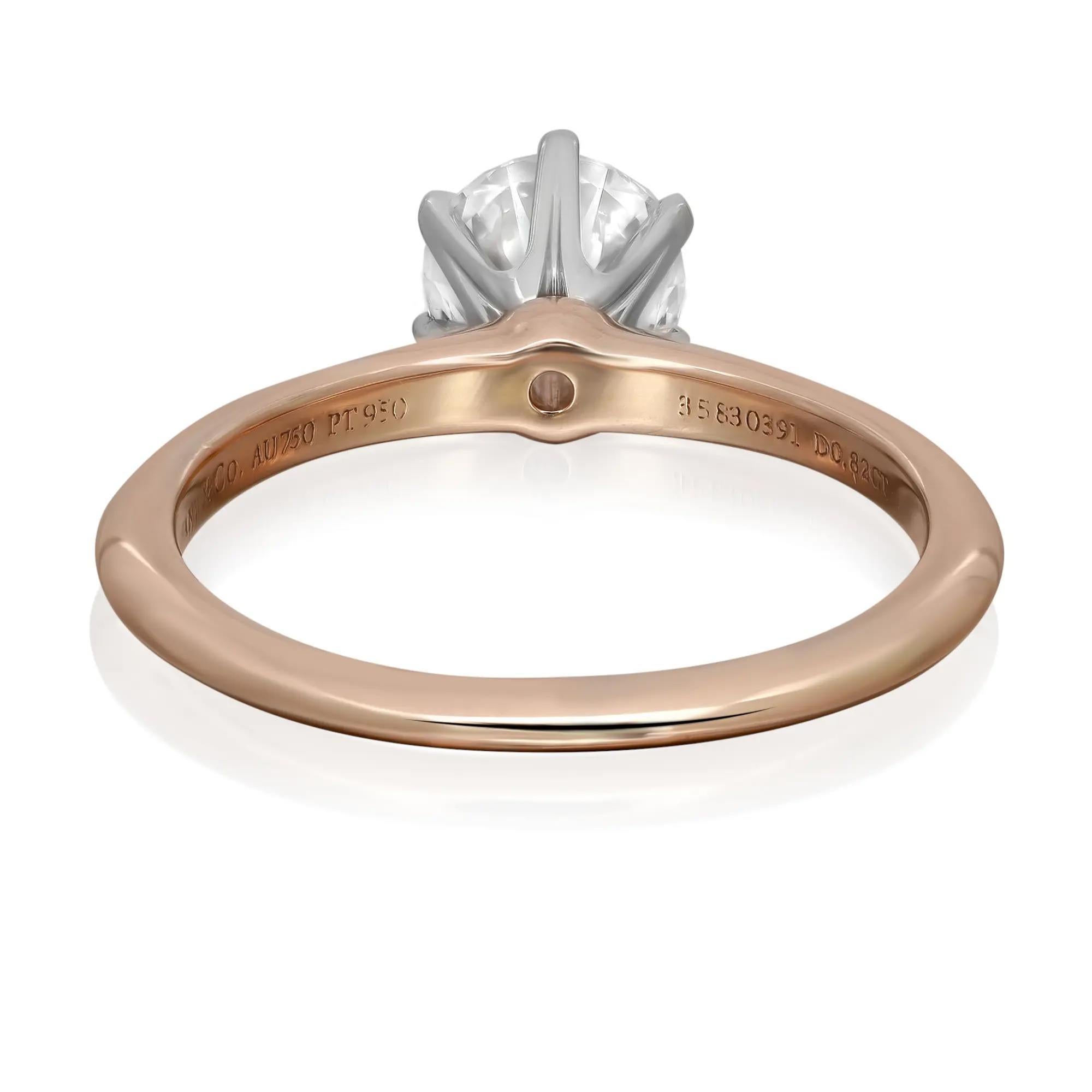 Modern Tiffany & Co. Round Diamond Engagement Ring 18K Yellow Gold Platinum 0.82Cttw