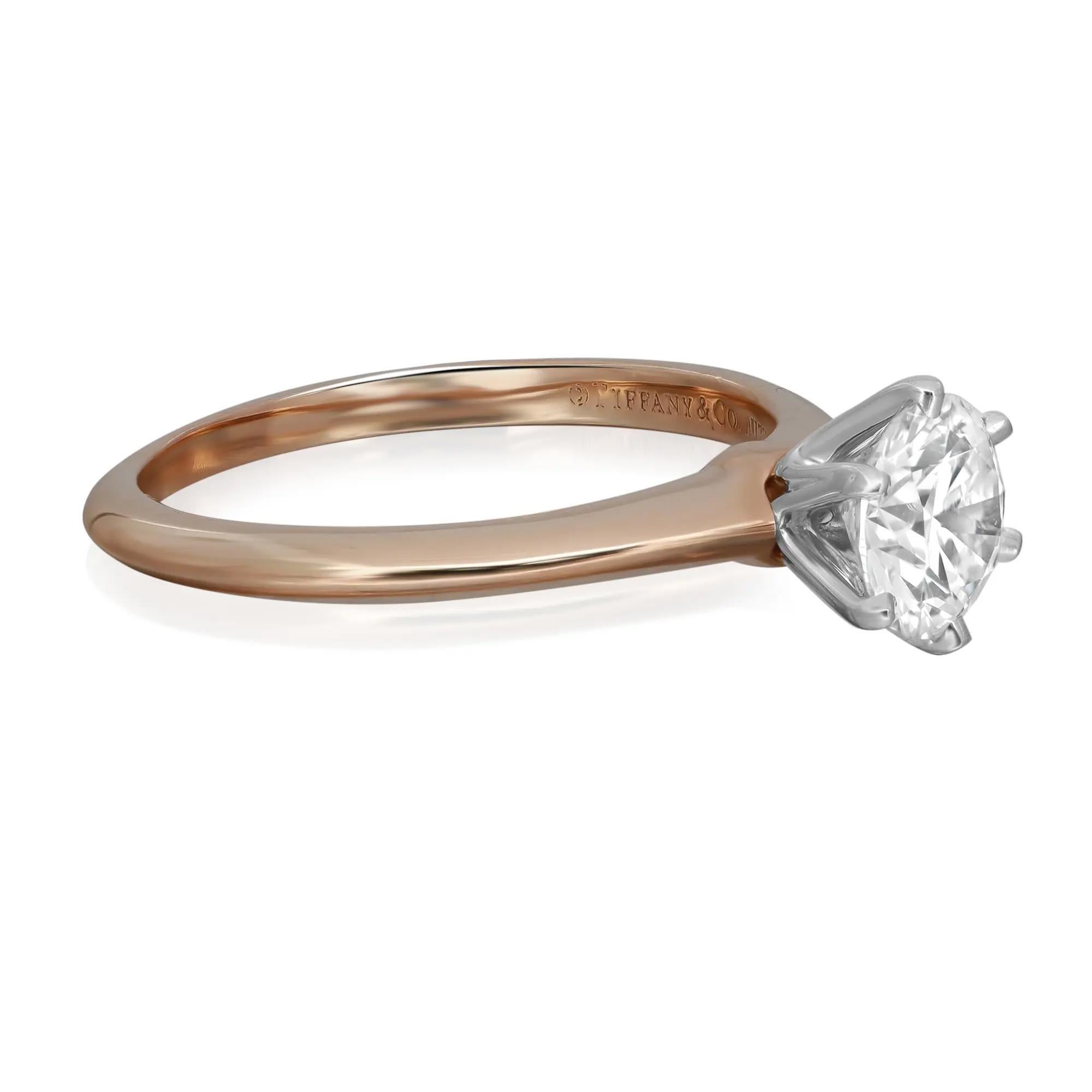Round Cut Tiffany & Co. Round Diamond Engagement Ring 18K Yellow Gold Platinum 0.82Cttw
