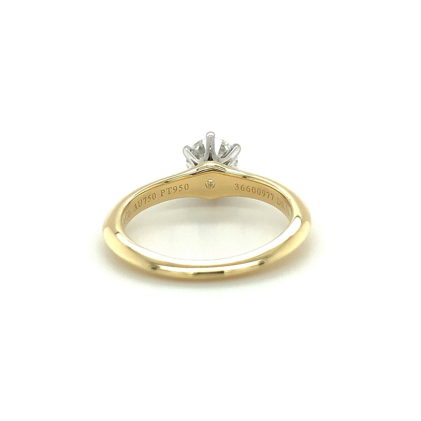 Round Cut Tiffany & Co. Round Diamond Engagement Ring .70 Ct G VVS1 18k and Platinum