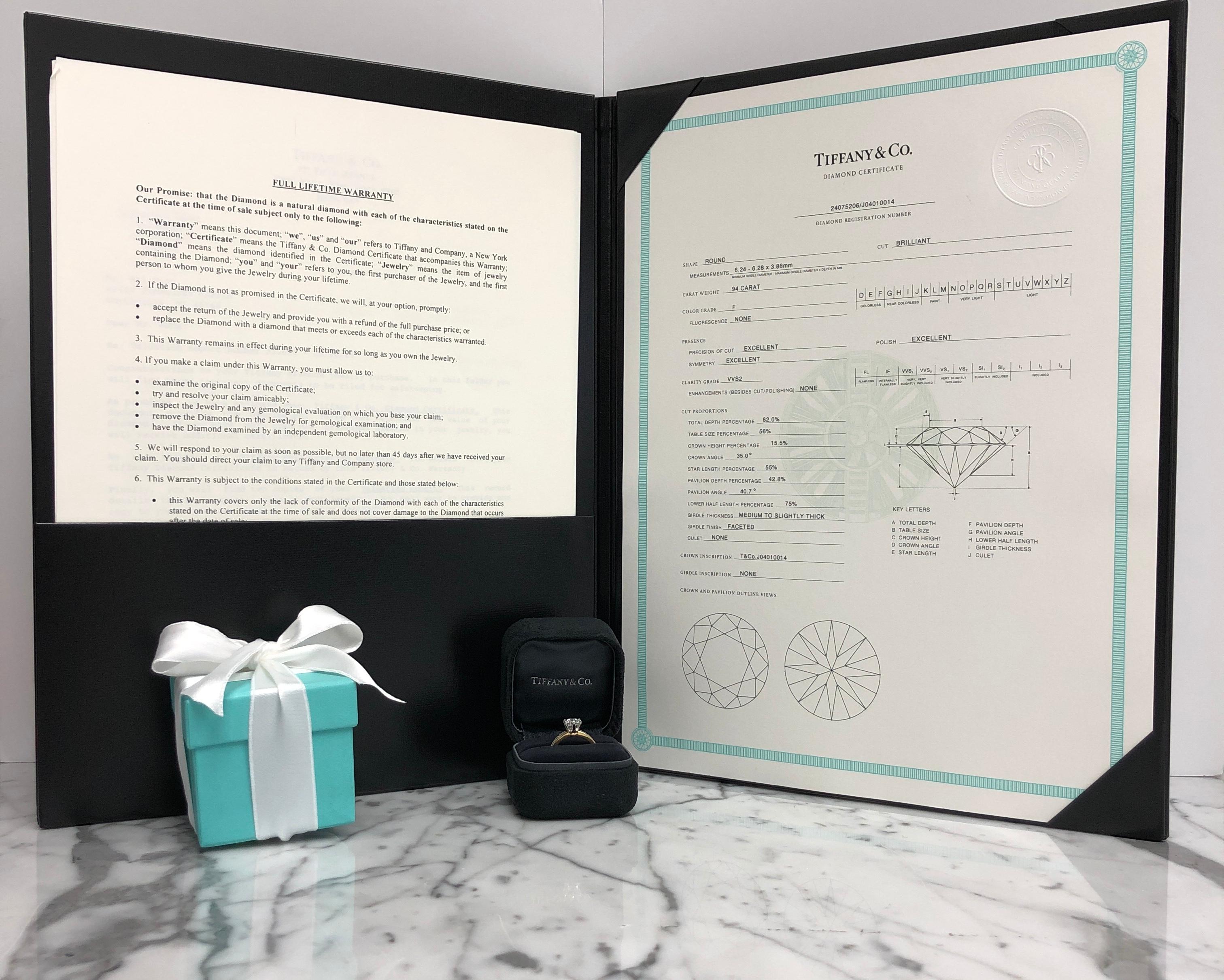 Tiffany & Co. Round Diamond Engagement Ring Channel Set 1.29 Cts. 18K Yellow PLT 4