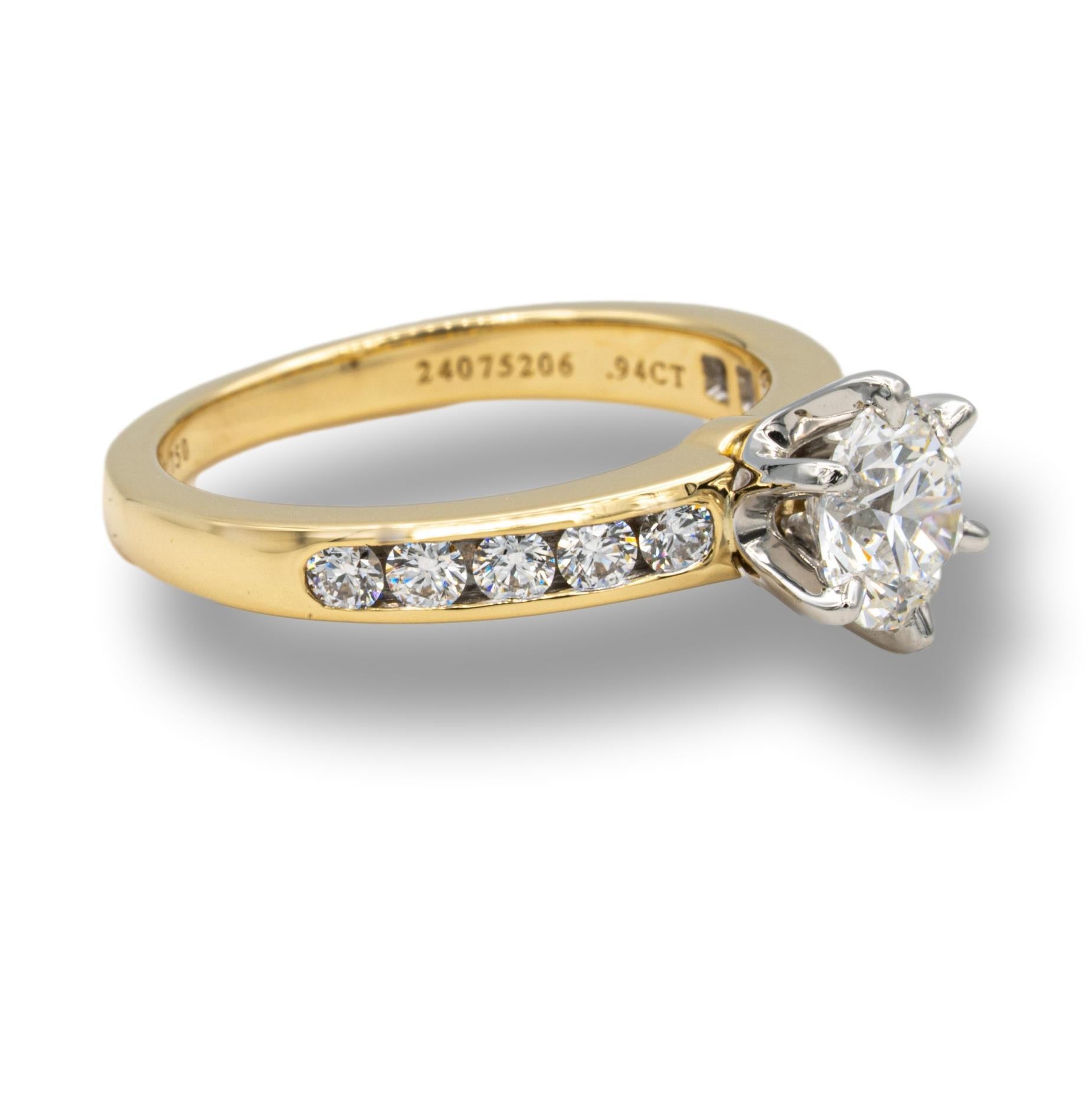 Modern Tiffany & Co. Round Diamond Engagement Ring Channel Set 1.29 Cts. 18K Yellow PLT