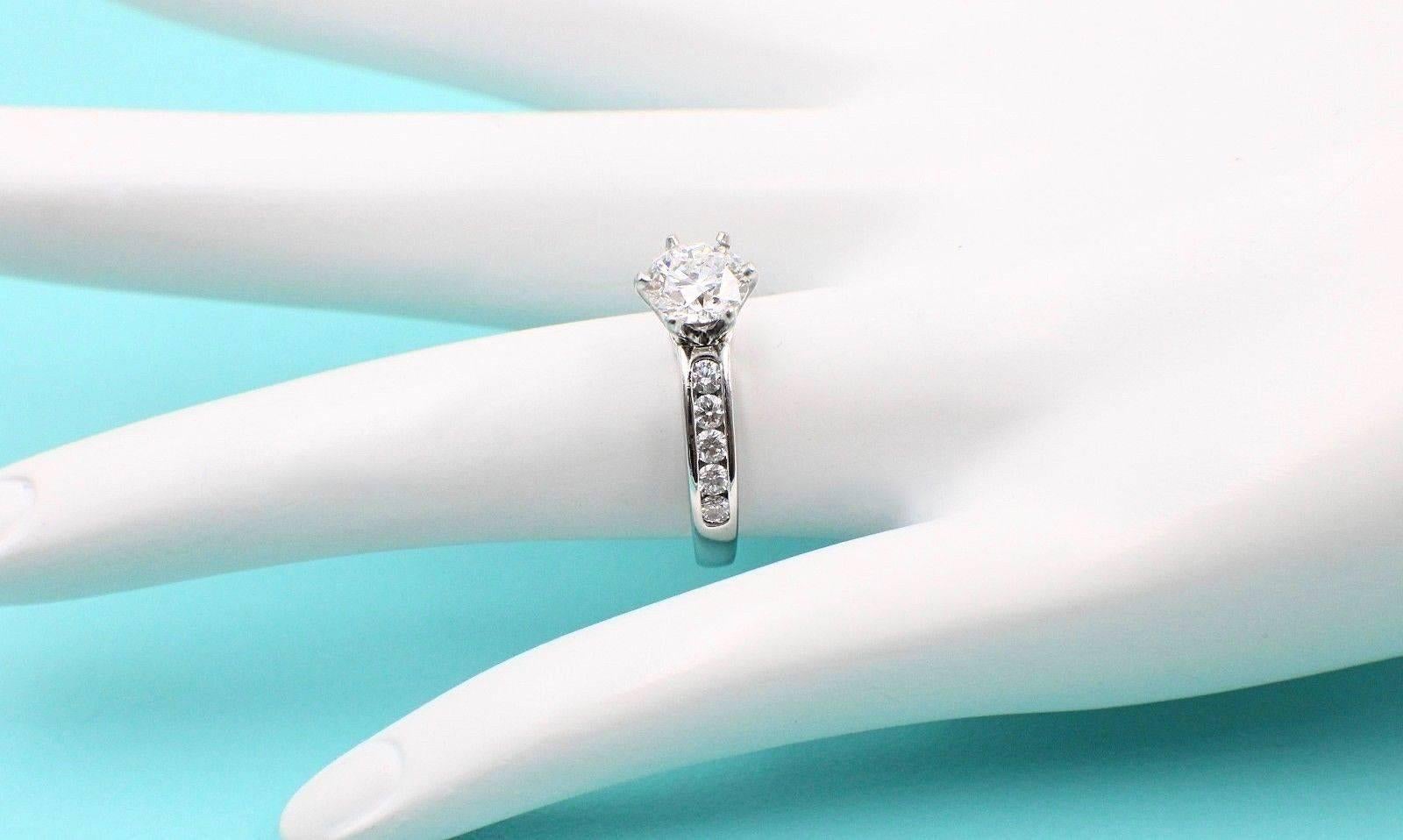 Tiffany & Co. Round Diamond Engagement Ring with Diamond Band 1.38 Carat F VVS2 In Excellent Condition For Sale In San Diego, CA