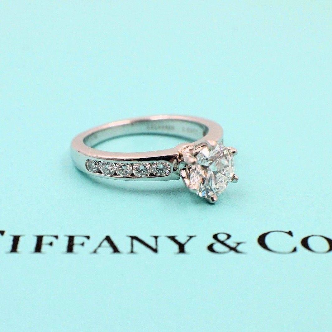 Women's Tiffany & Co. Round Diamond Engagement Ring with Diamond Band 1.38 Carat F VVS2 For Sale