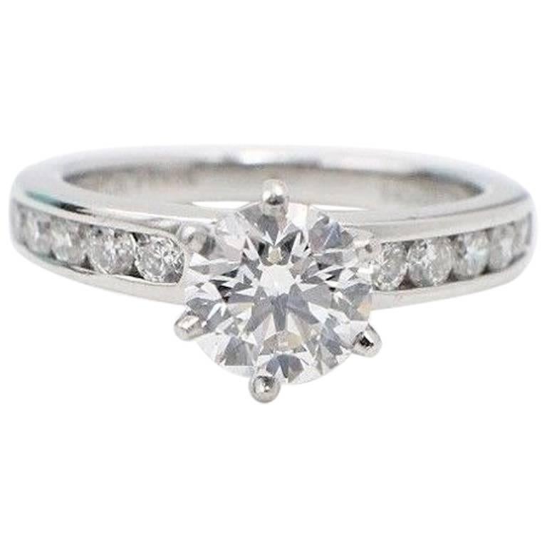 Tiffany & Co. Round Diamond Engagement Ring with Diamond Band 1.38 Carat F VVS2 For Sale