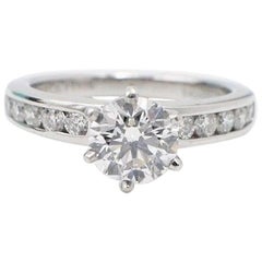 Tiffany & Co. Round Diamond Engagement Ring with Diamond Band 1.38 Carat F VVS2