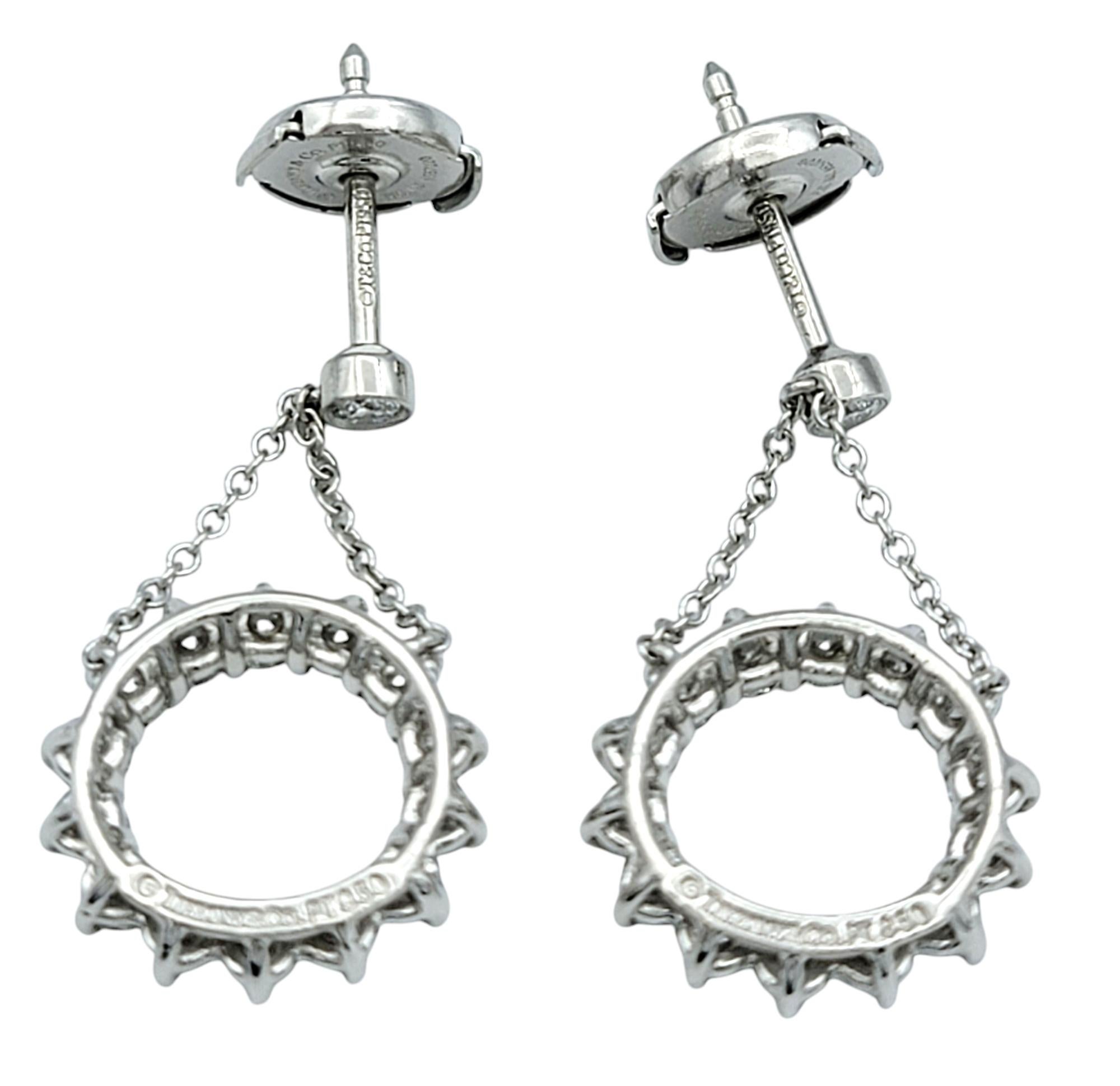 Tiffany & Co. Pendientes Gota Círculo Abierto Diamante Redondo en Platino Pulido Contemporáneo en venta