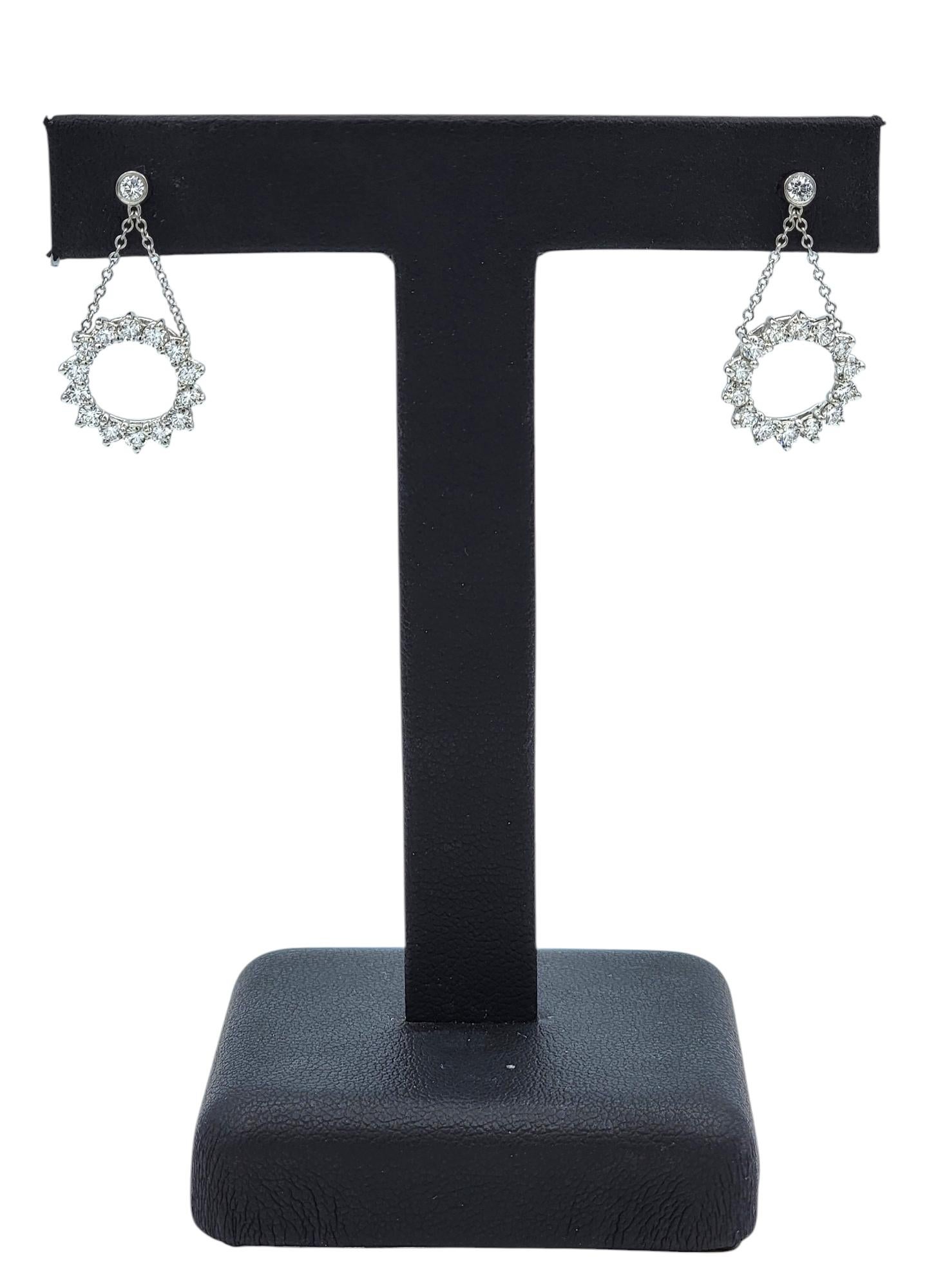 Tiffany & Co. Pendientes Gota Círculo Abierto Diamante Redondo en Platino Pulido en venta 2