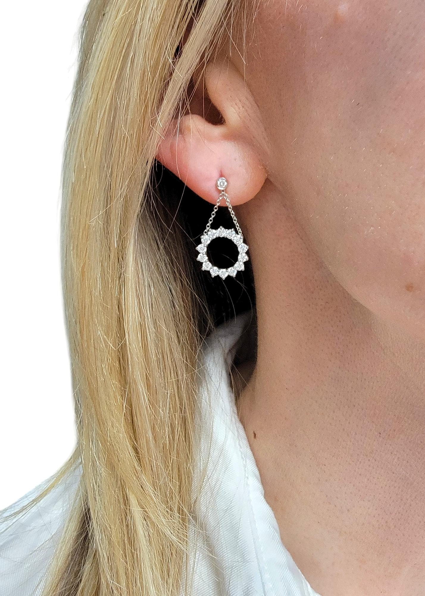Tiffany & Co. Pendientes Gota Círculo Abierto Diamante Redondo en Platino Pulido en venta 3