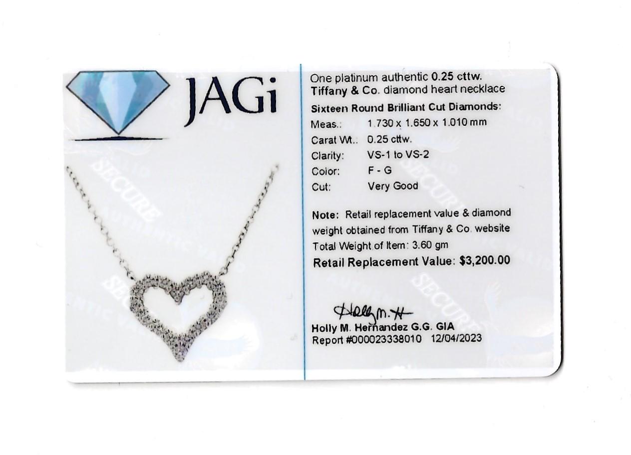 Tiffany & Co. Round Diamond Open Heart Pendant Necklace in Platinum, F-G / VS1-2 For Sale 4