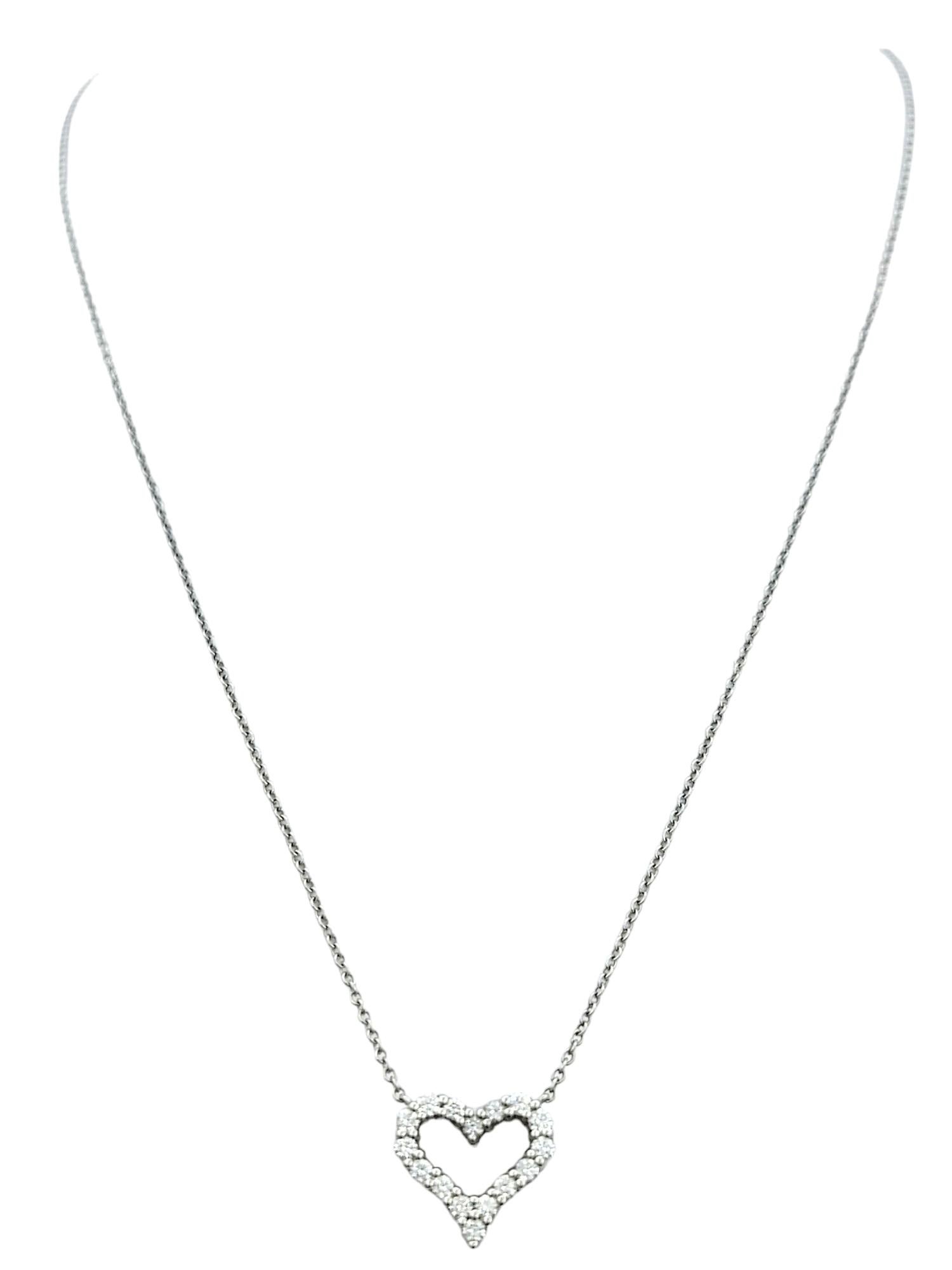 Contemporary Tiffany & Co. Round Diamond Open Heart Pendant Necklace in Platinum, F-G / VS1-2 For Sale