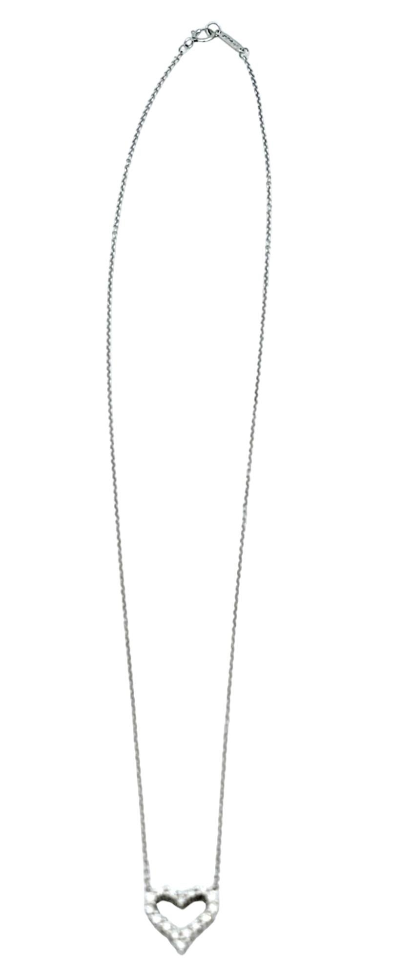 Round Cut Tiffany & Co. Round Diamond Open Heart Pendant Necklace in Platinum, F-G / VS1-2 For Sale