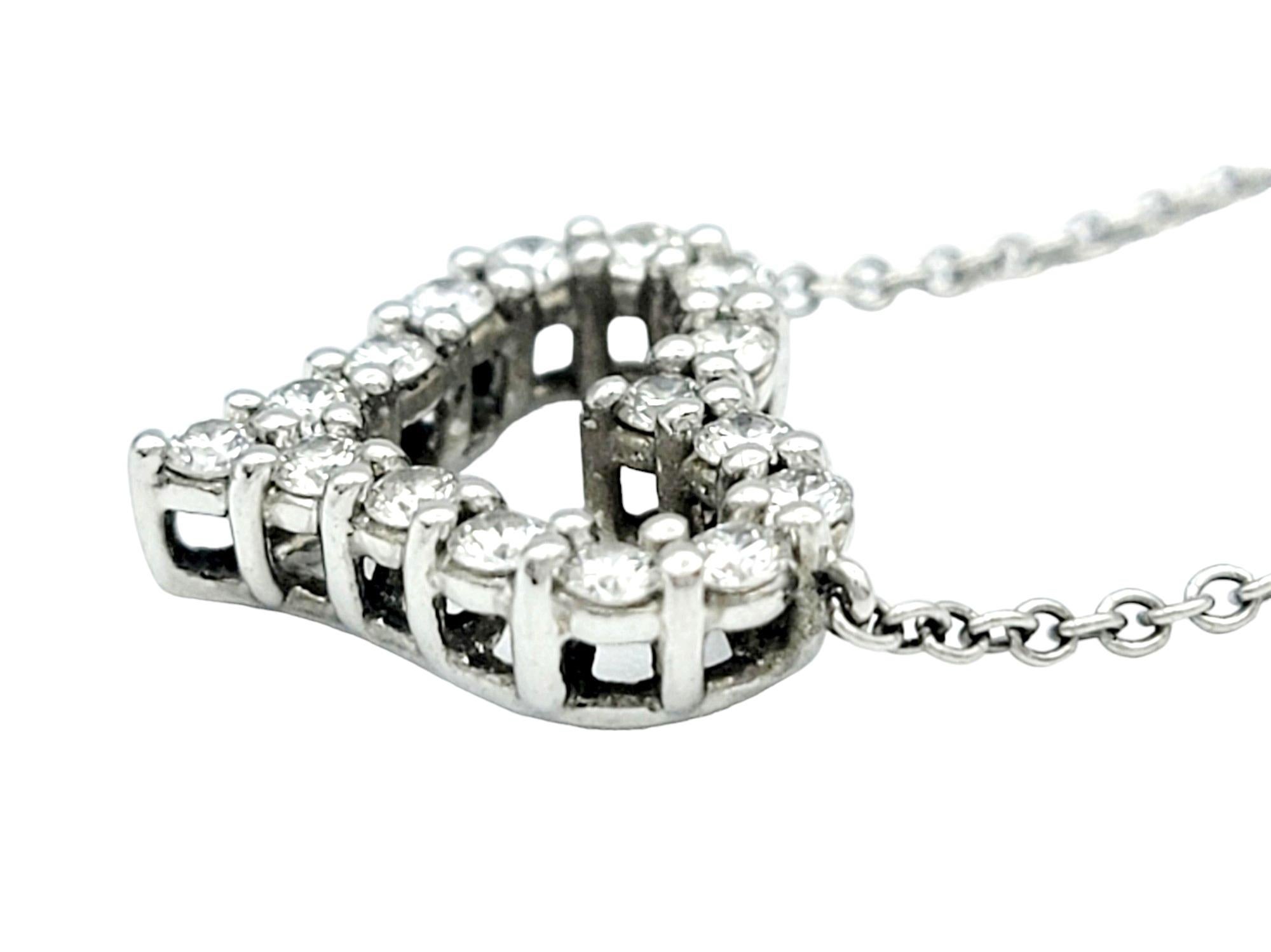 Tiffany & Co. Round Diamond Open Heart Pendant Necklace in Platinum, F-G / VS1-2 In Good Condition For Sale In Scottsdale, AZ