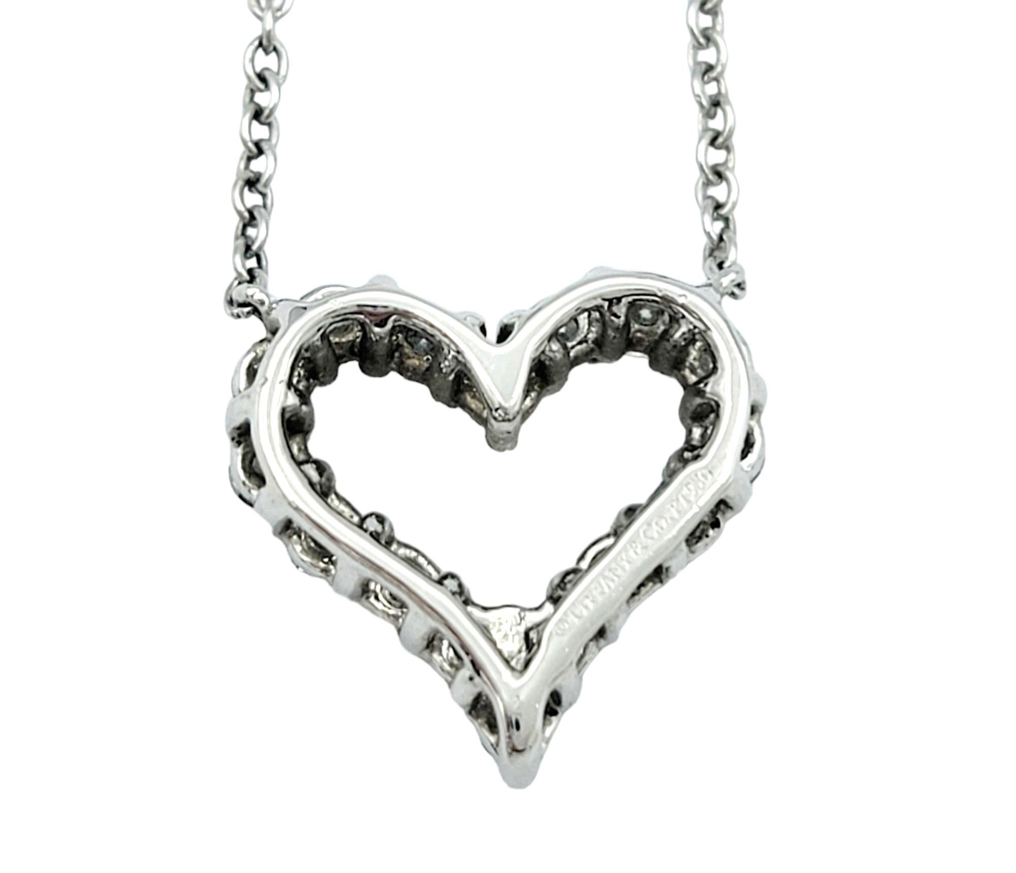Women's Tiffany & Co. Round Diamond Open Heart Pendant Necklace in Platinum, F-G / VS1-2 For Sale