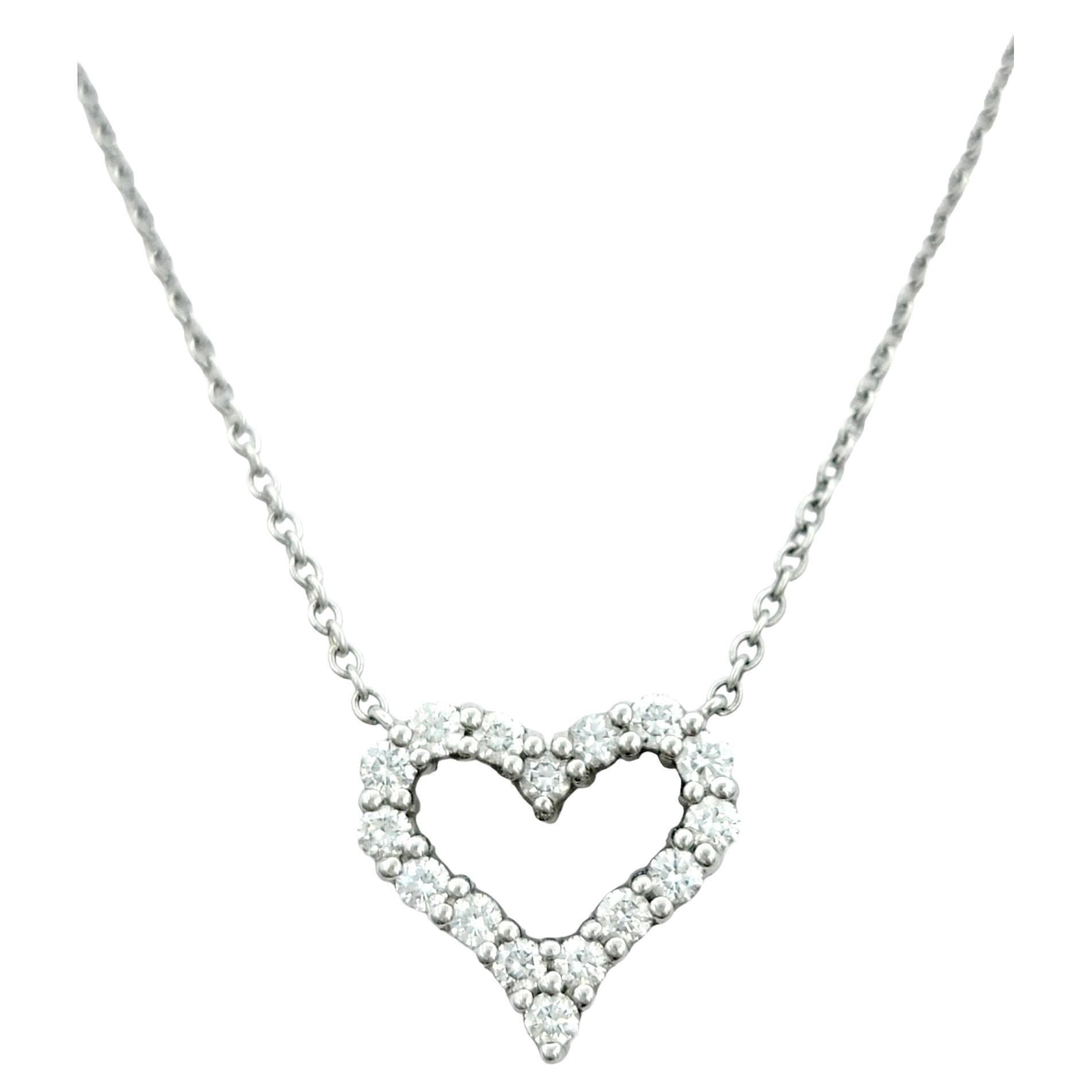 Tiffany & Co. Round Diamond Open Heart Pendant Necklace in Platinum, F-G / VS1-2 For Sale