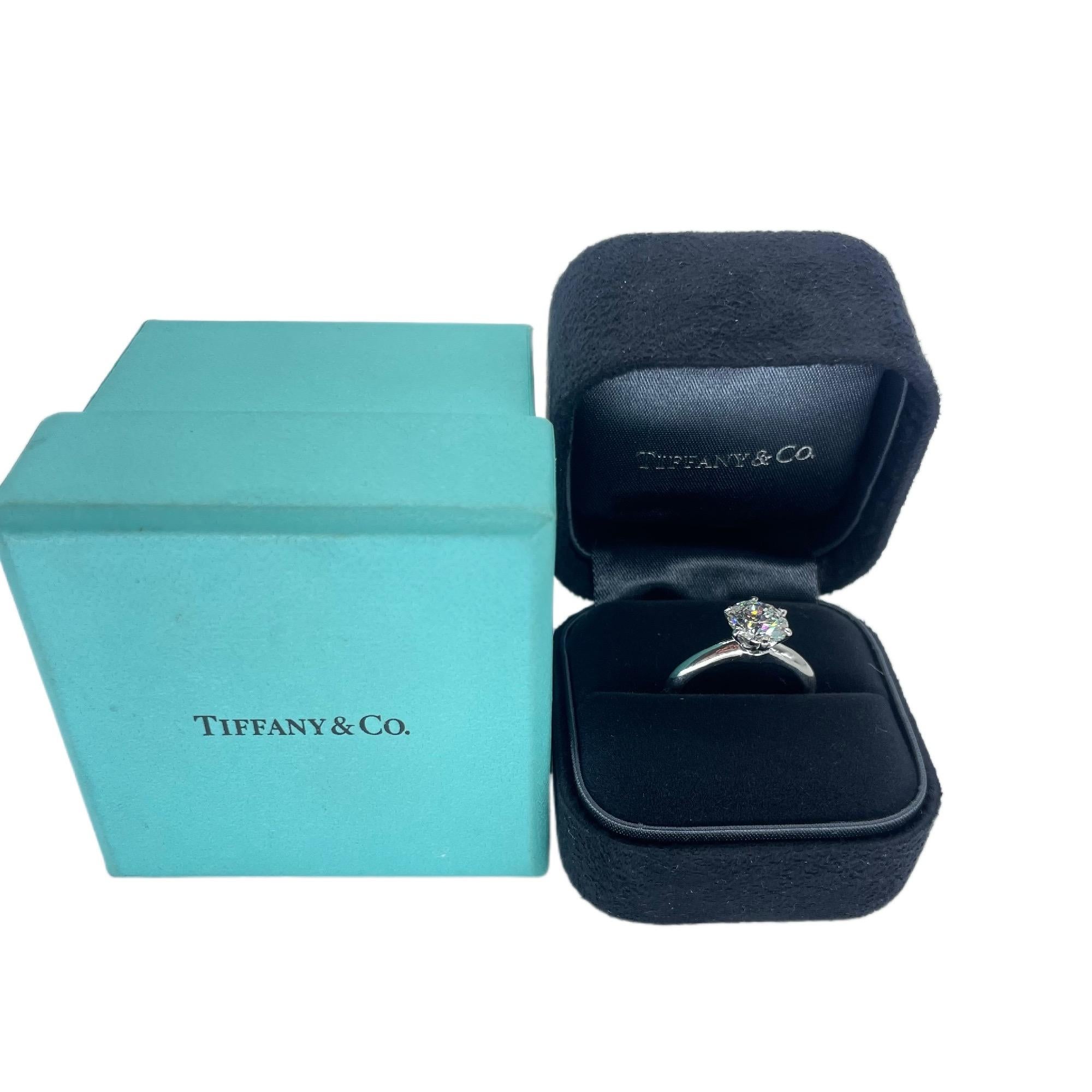 Tiffany & Co Round Diamond Solitaire 1.72 cts H VVS2 Plat Engagement Ring Papers For Sale 4