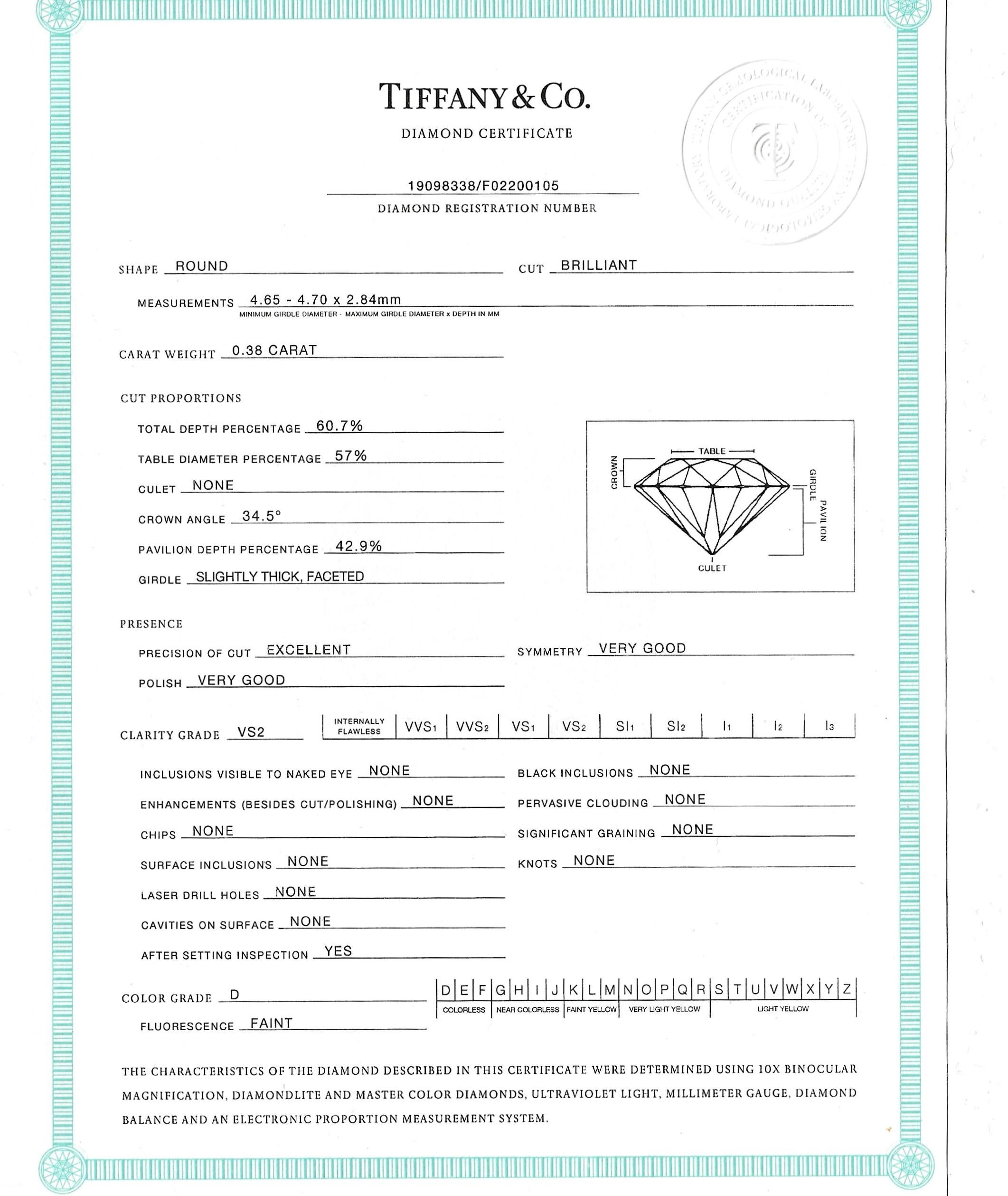 Tiffany & Co. Round Diamond Solitaire Platinum Necklace .38 Carat D / VS2 5
