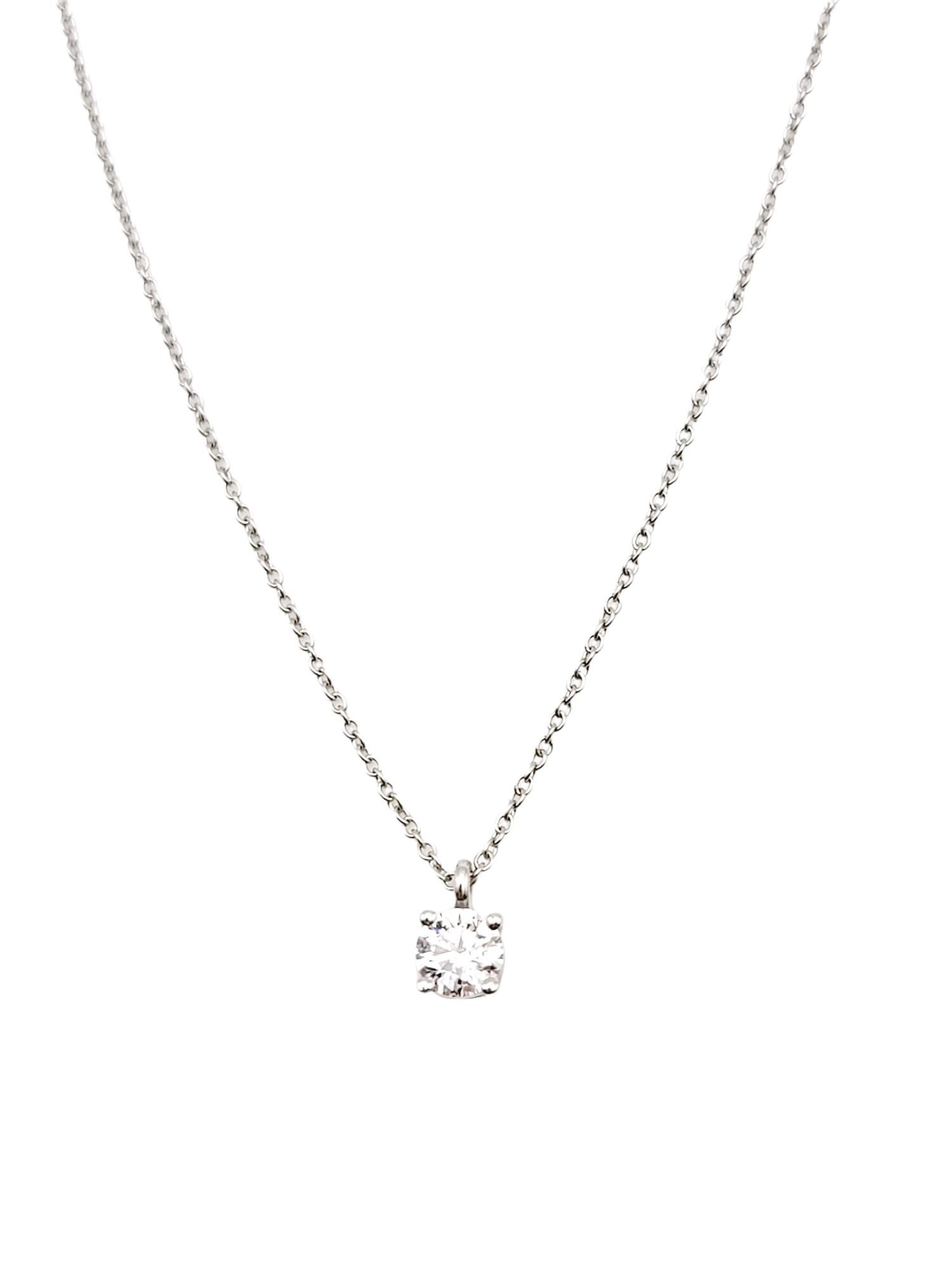 Tiffany & Co. Round Diamond Solitaire Platinum Necklace .39 Carat F / VVS2 In Excellent Condition In Scottsdale, AZ