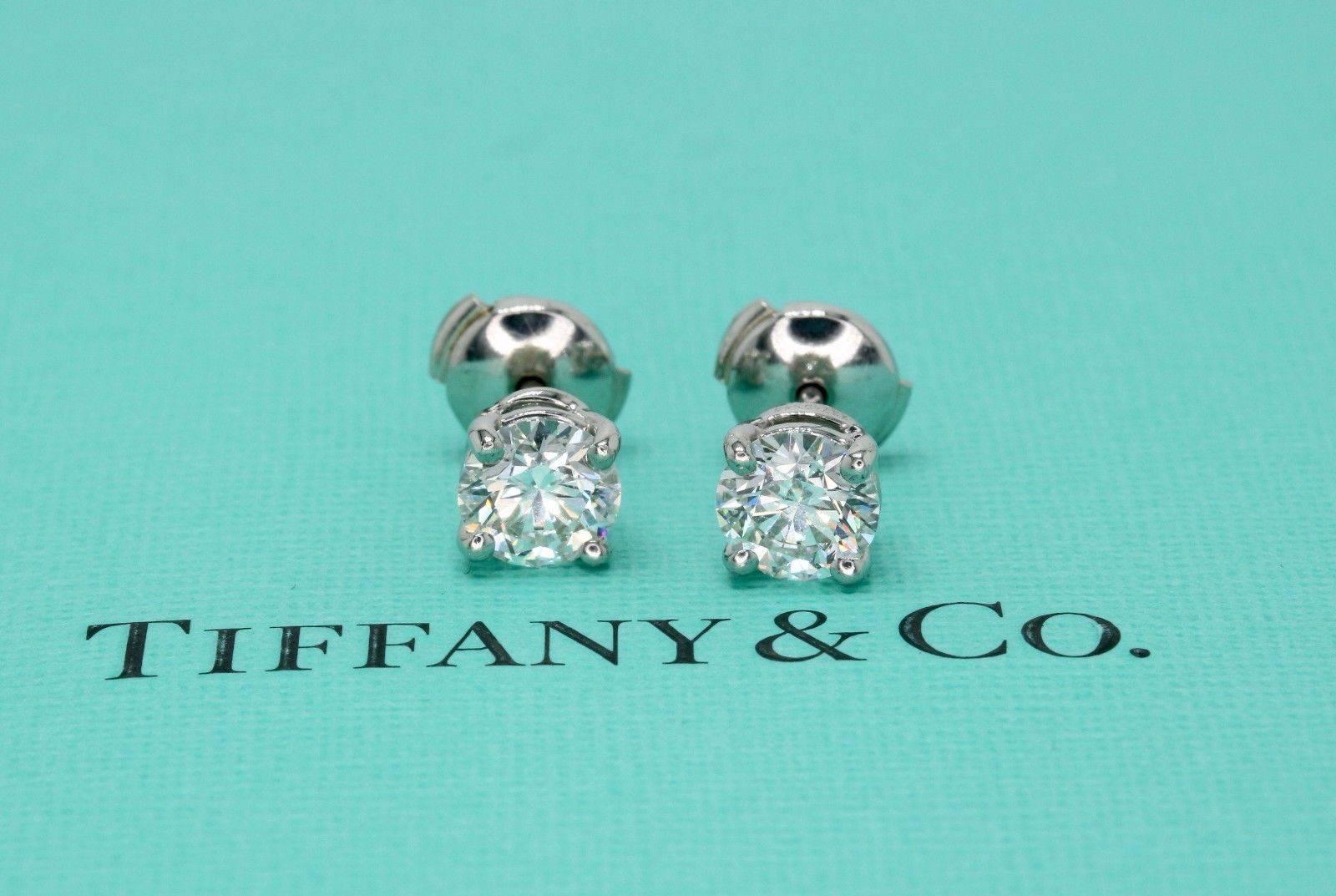 Tiffany & Co. Round Diamond Stud Earrings 2.02 TCW G VS1 and VS2 Platinum 4