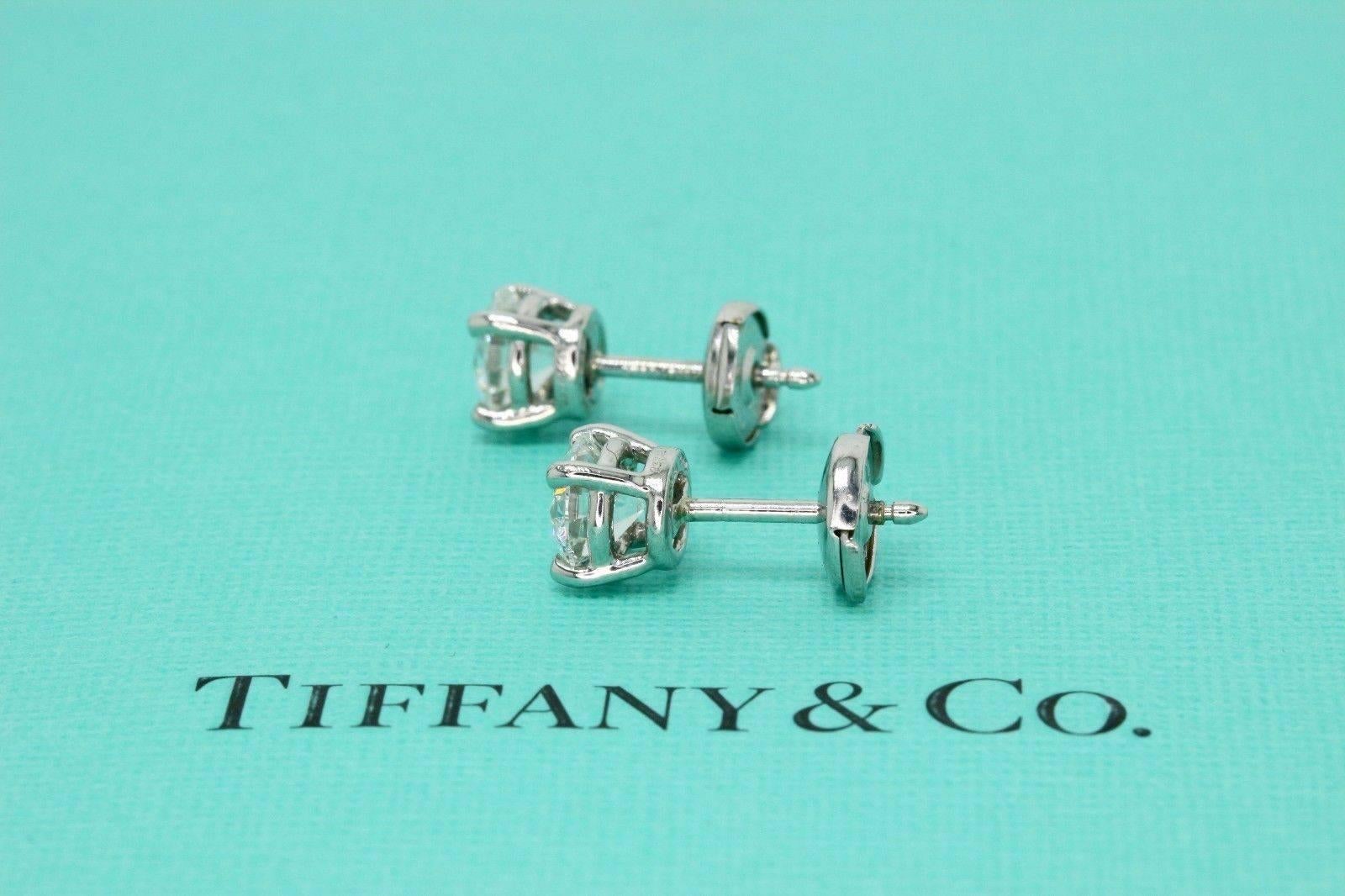 Tiffany & Co. Round Diamond Stud Earrings 2.02 TCW G VS1 and VS2 Platinum 5